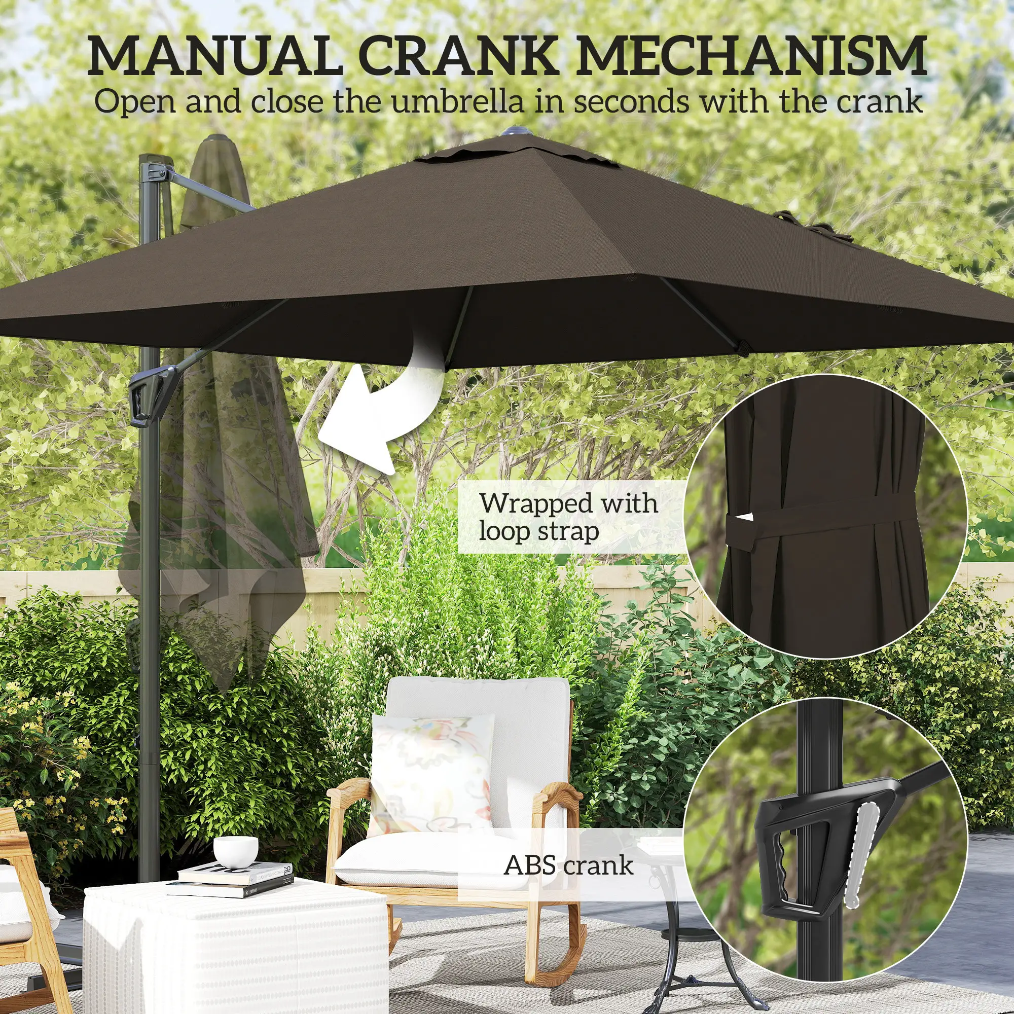 8'x8' Square Patio Hanging Offset Umbrella, Outdoor Cantilever Parasol, Tan - Image 6