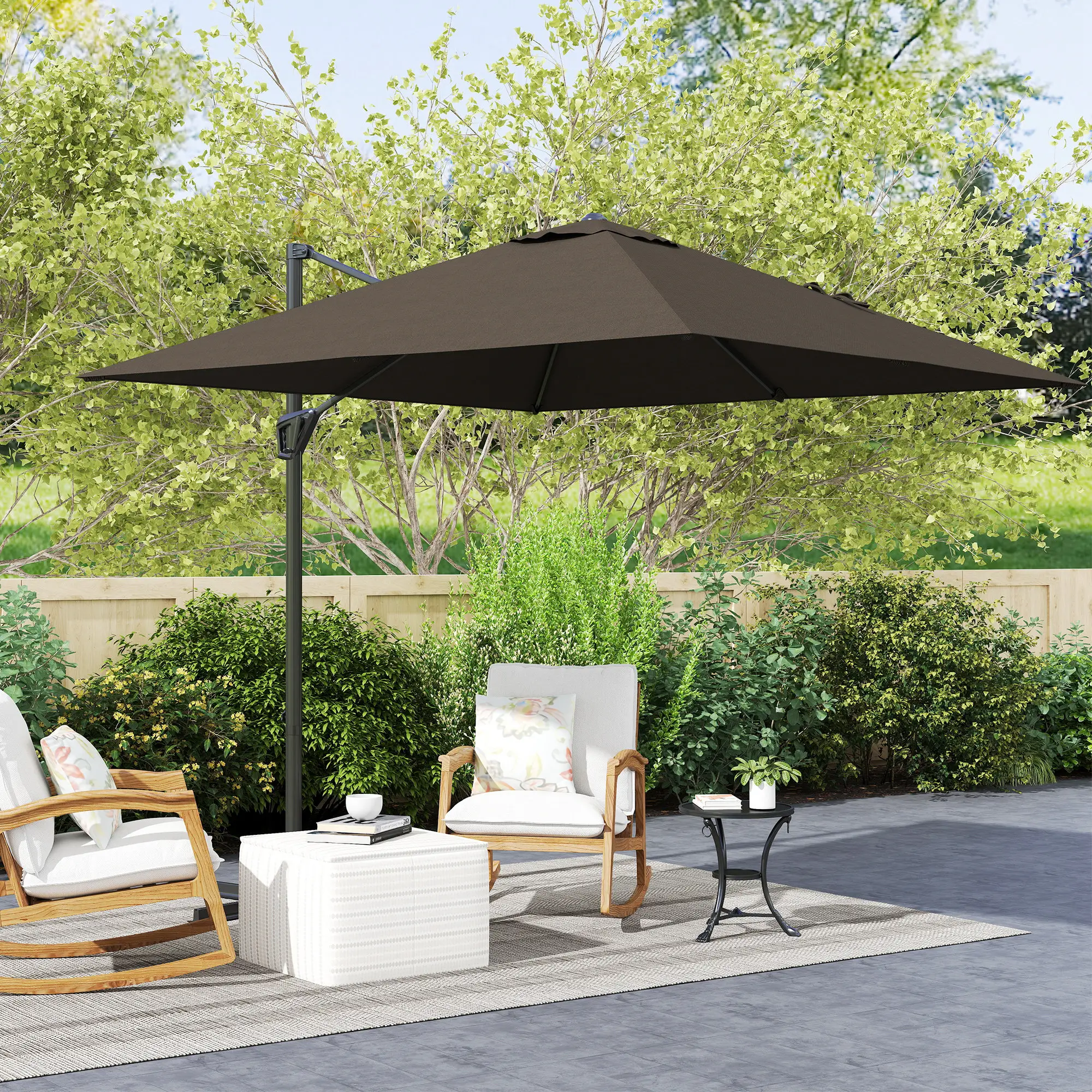 8'x8' Square Patio Hanging Offset Umbrella, Outdoor Cantilever Parasol, Tan - Image 8