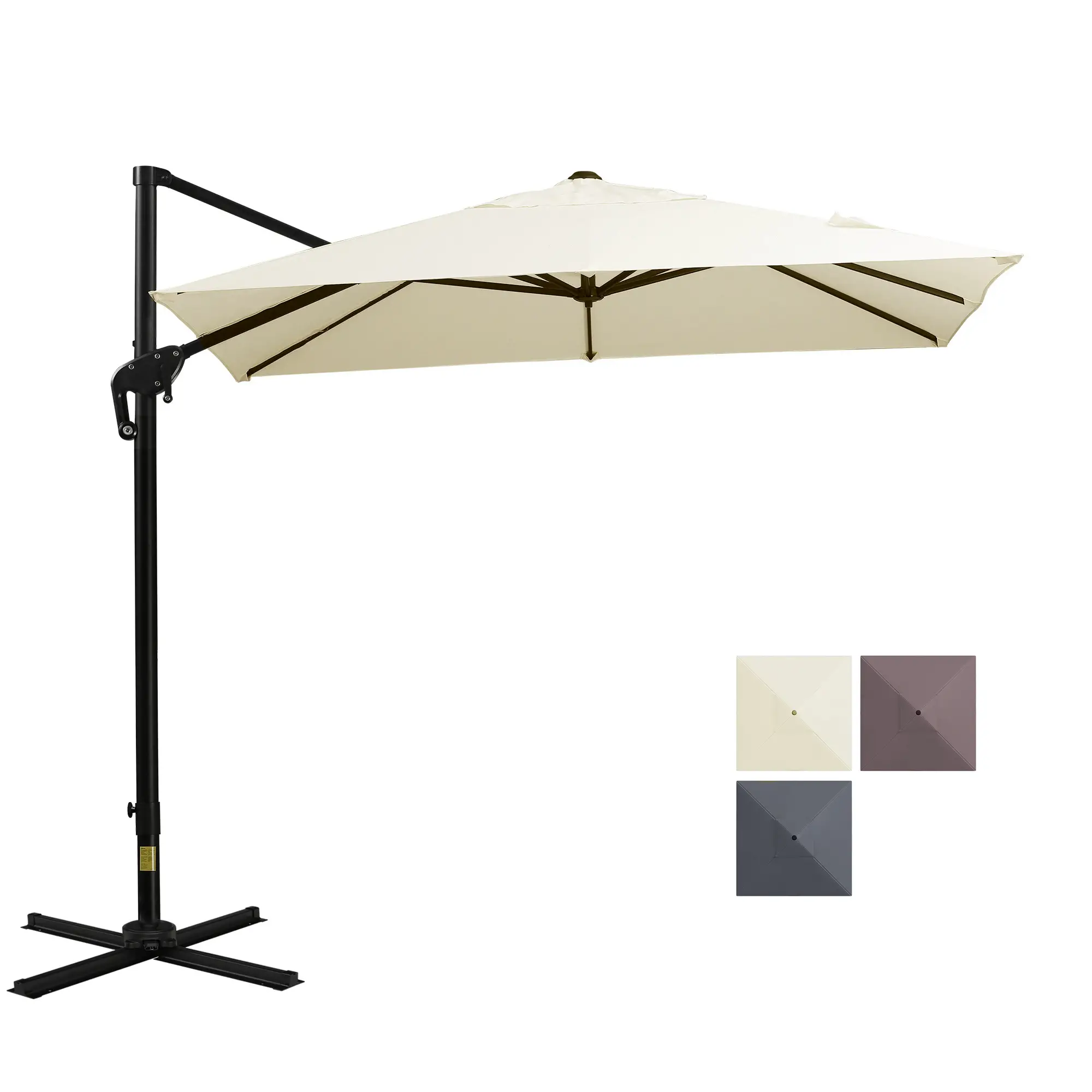 8'x8' Square Patio Umbrella, Outdoor Cantilever Parasol, Cream White - Image 11