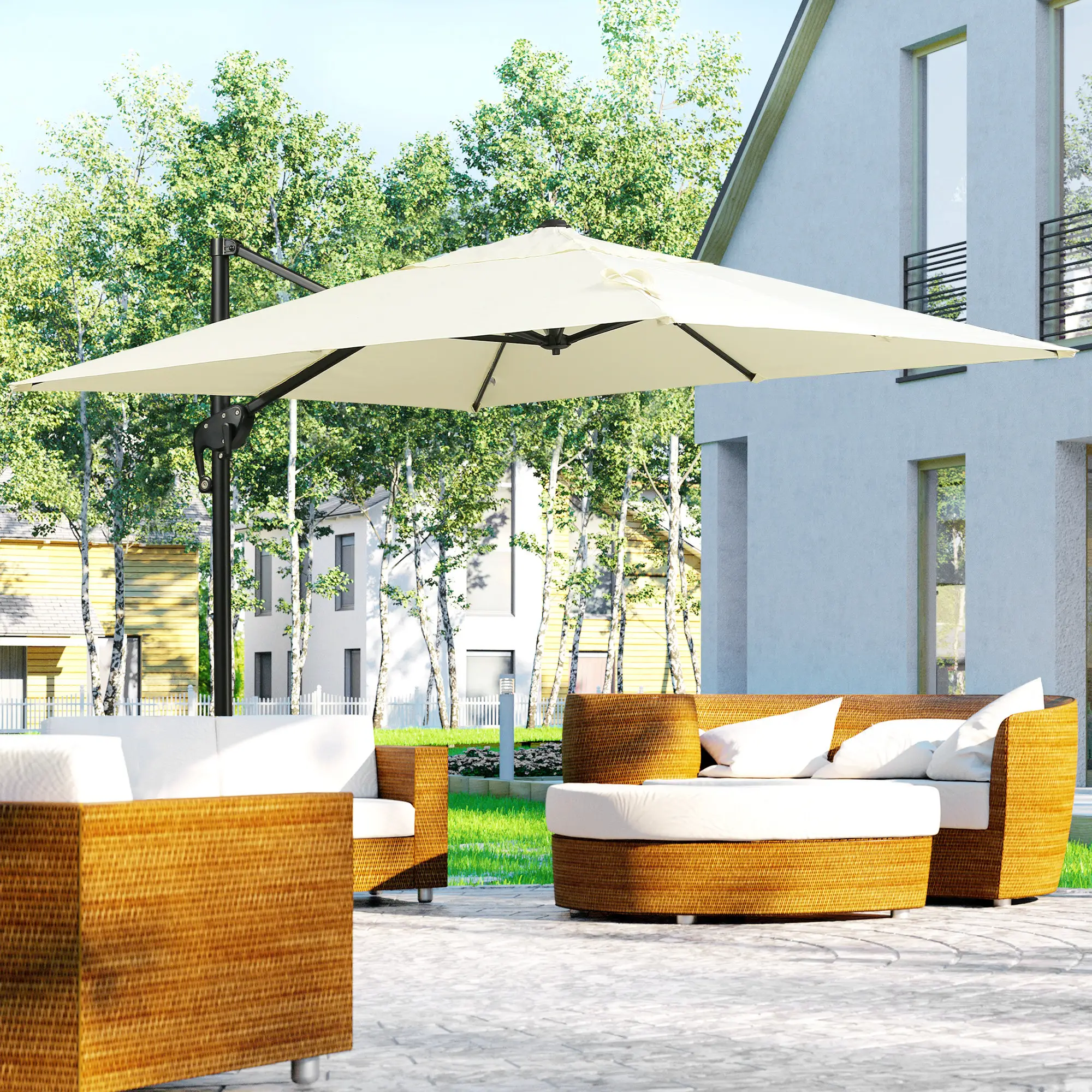 8'x8' Square Patio Umbrella, Outdoor Cantilever Parasol, Cream White - Image 2