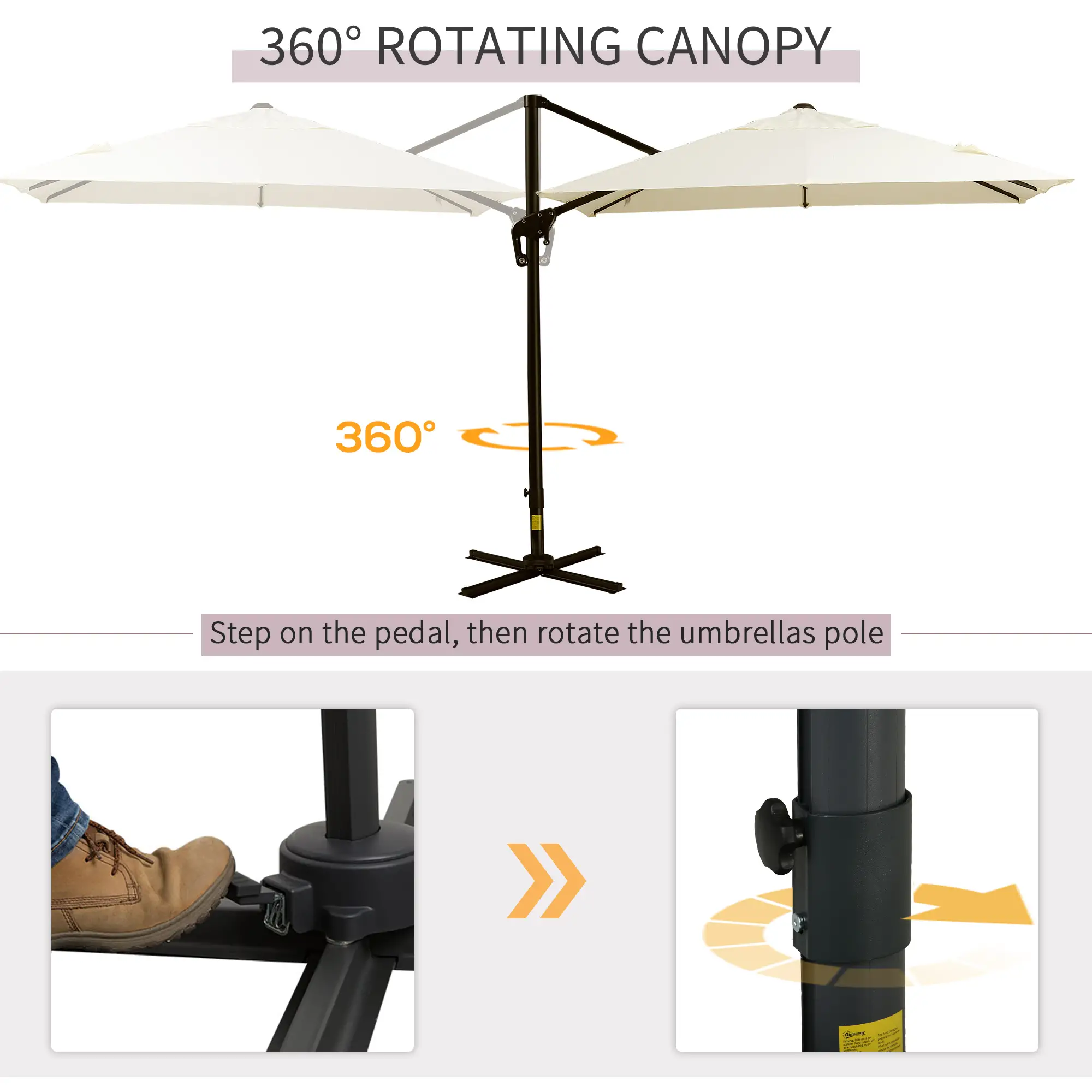 8'x8' Square Patio Umbrella, Outdoor Cantilever Parasol, Cream White - Image 4