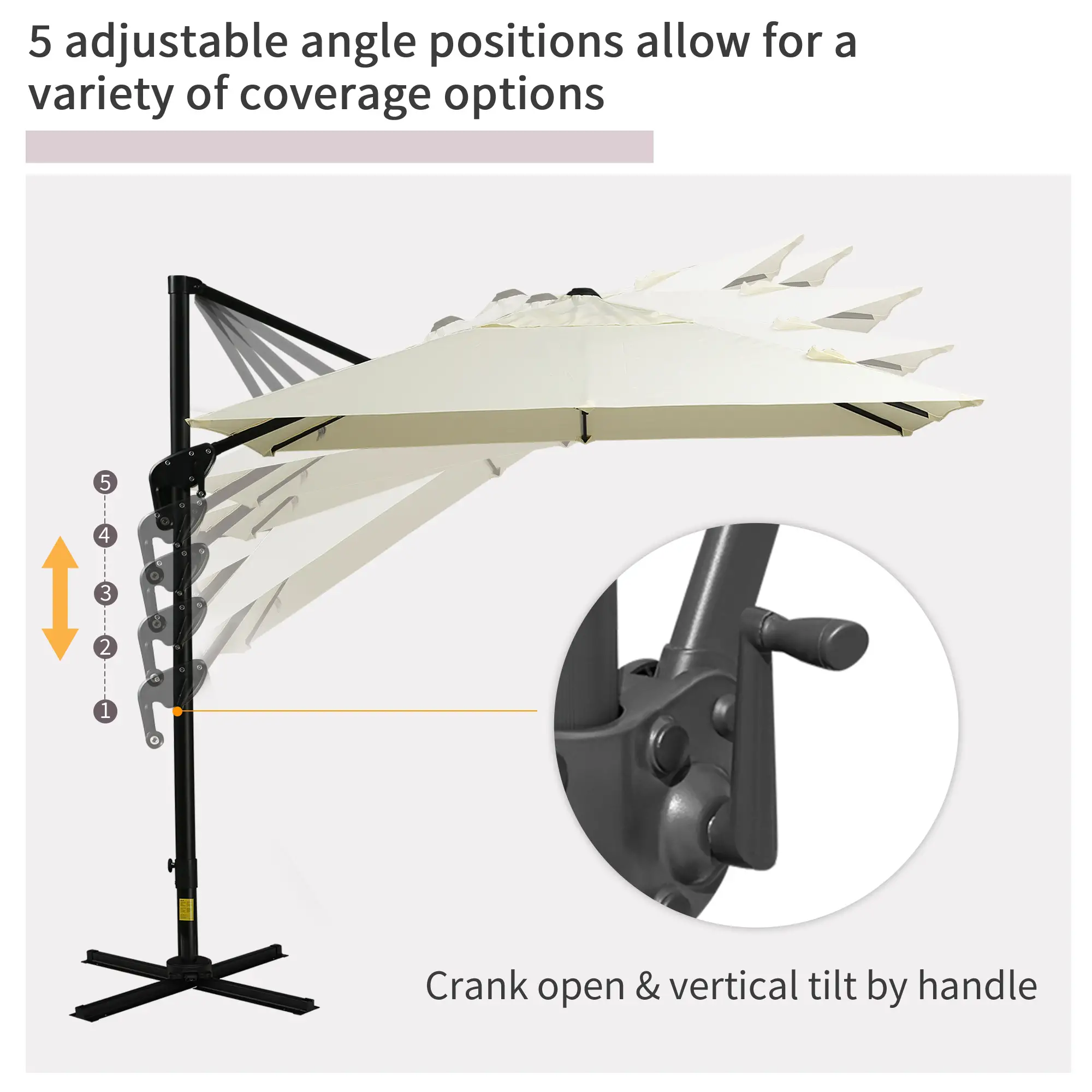 8'x8' Square Patio Umbrella, Outdoor Cantilever Parasol, Cream White - Image 5