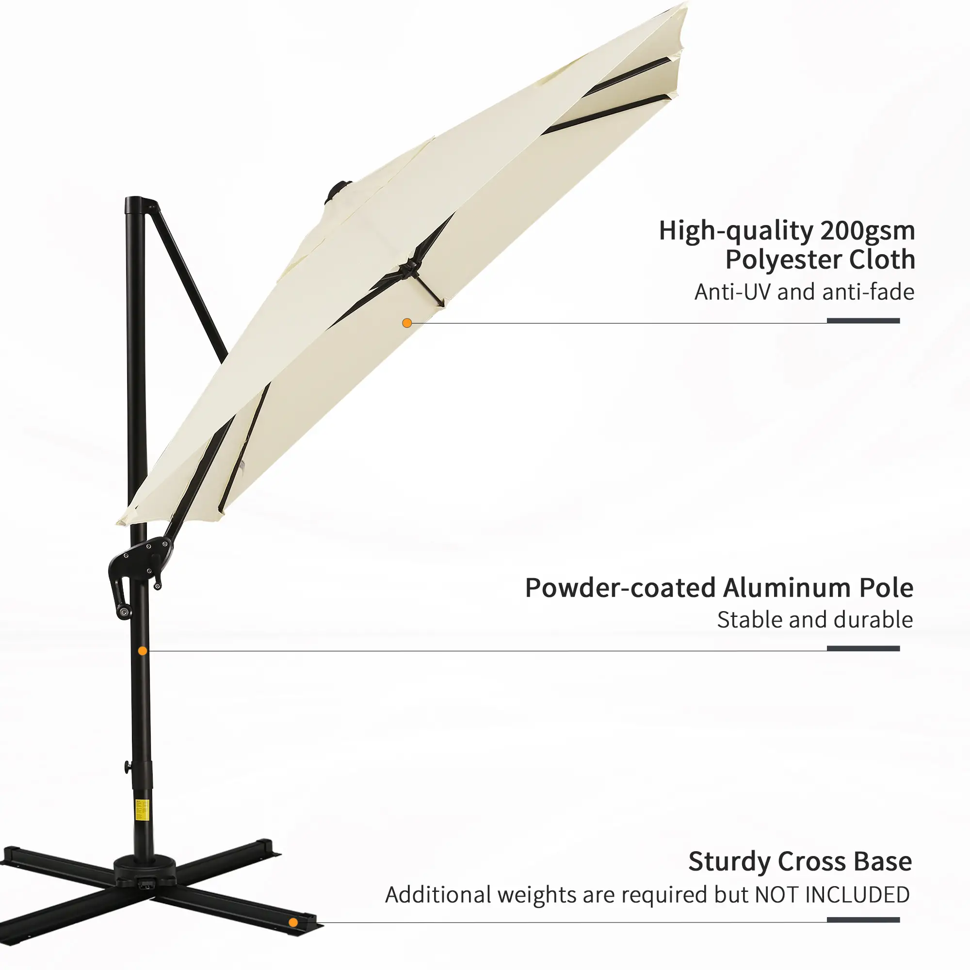 8'x8' Square Patio Umbrella, Outdoor Cantilever Parasol, Cream White - Image 7