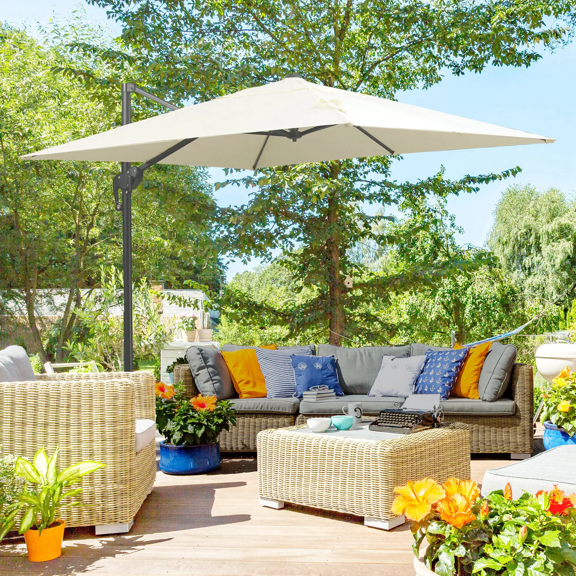 8'x8' Square Patio Umbrella, Outdoor Cantilever Parasol, Cream White - Image 8