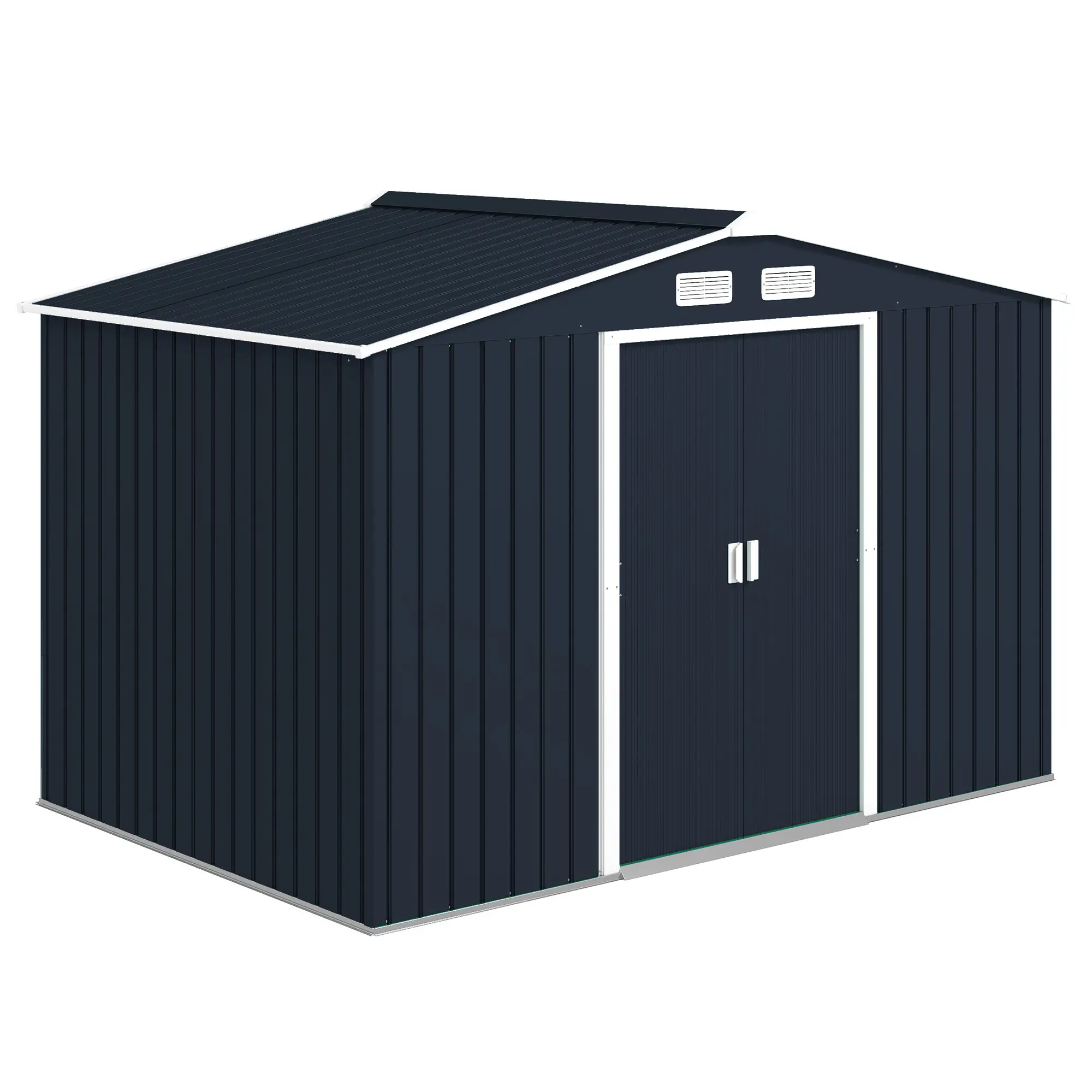 9.1'x6.4'x6.3' Garden Storage Shed, Foundation Kit, Metal Tool House, Double Doors, Dark Grey