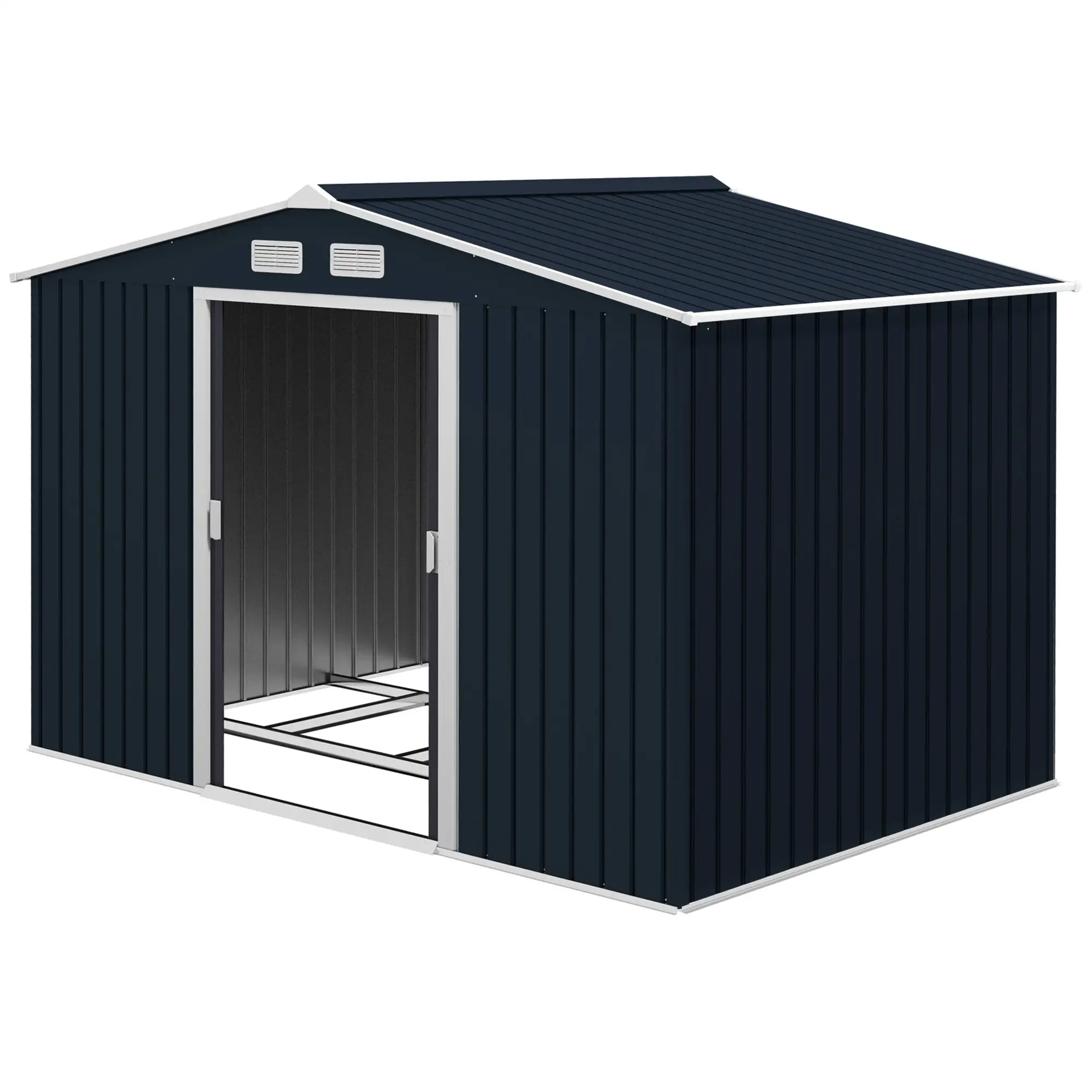 9.1'x6.4'x6.3' Garden Storage Shed, Foundation Kit, Metal Tool House, Double Doors, Dark Grey - Image 11