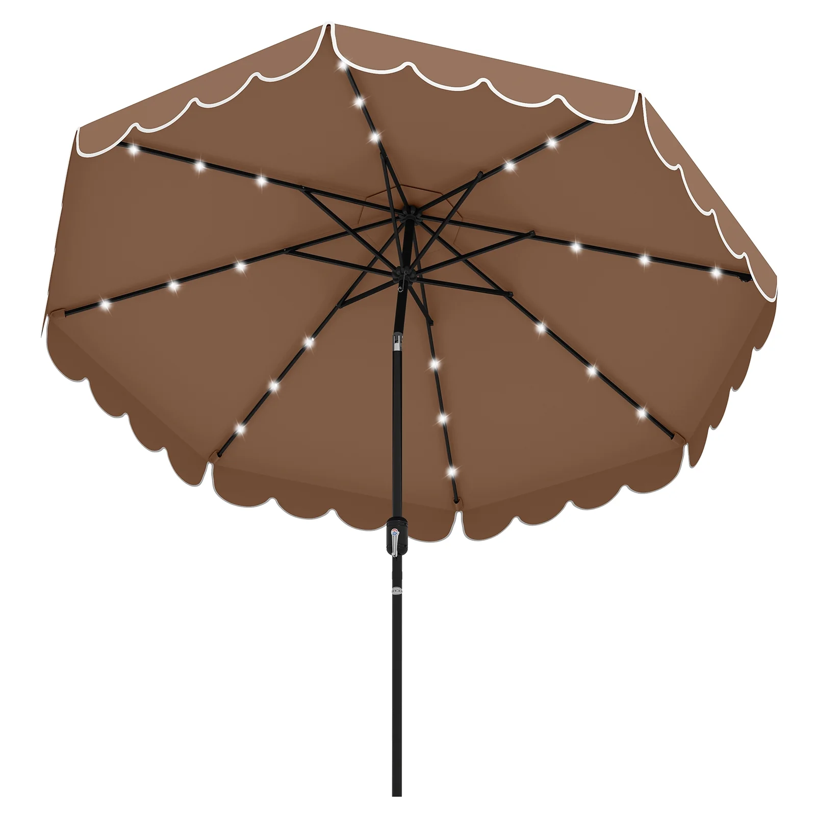 9.3 Feet Solar Patio Umbrella, 24 LED Lights, Vented Top, Coffee