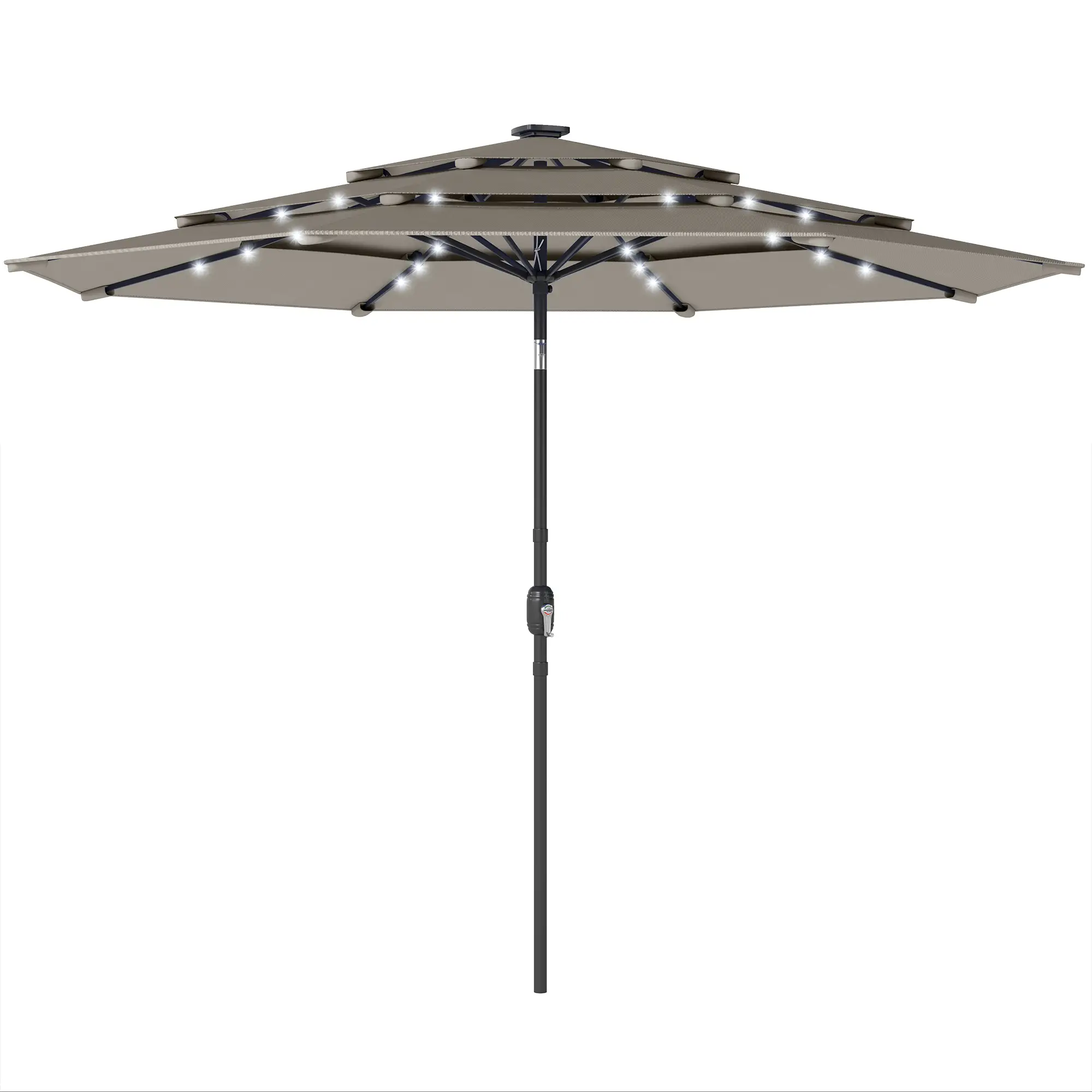 9.3 ft Outdoor Patio Umbrella, Solar LED Lights, Cover, Grey