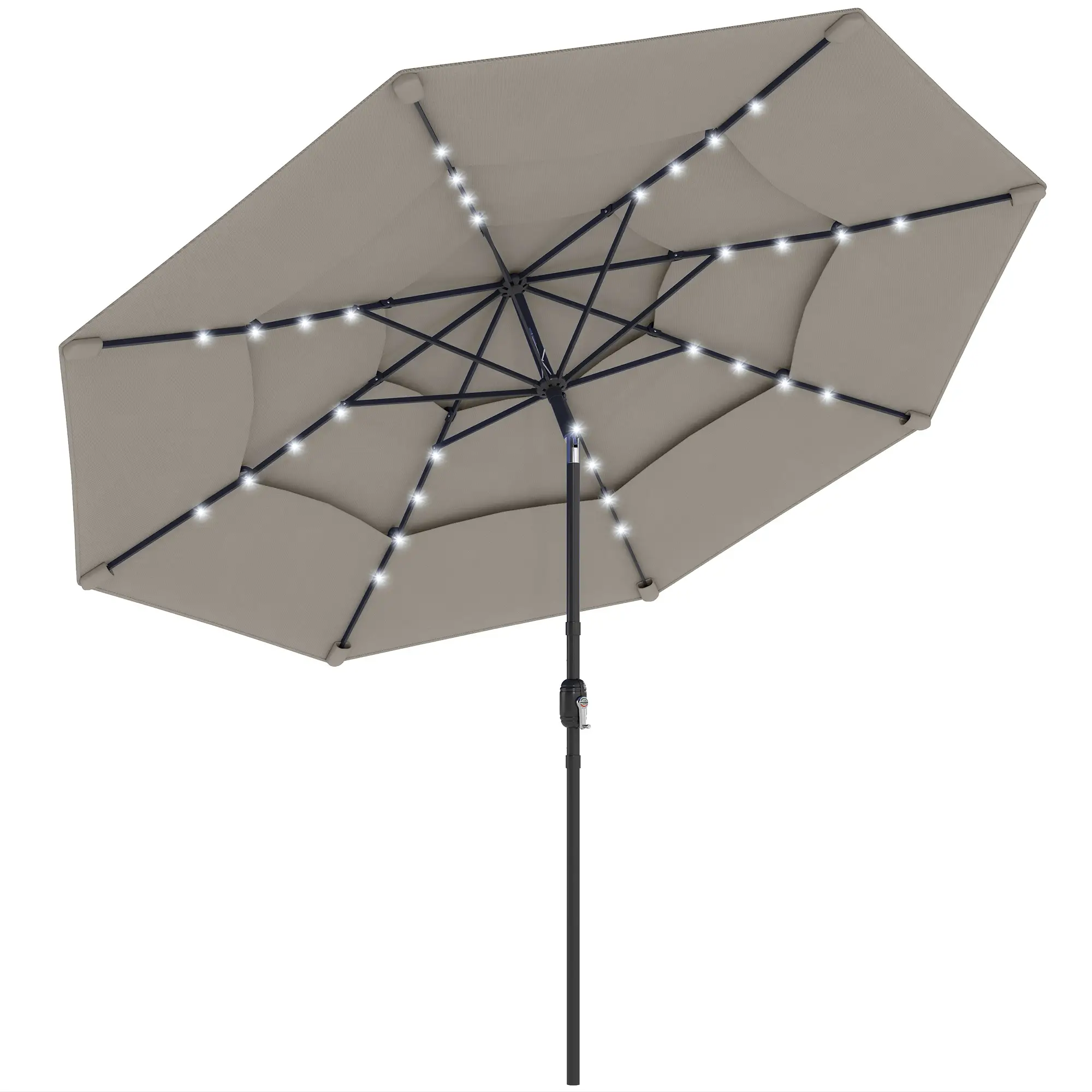 9.3 ft Outdoor Patio Umbrella, Solar LED Lights, Cover, Grey - Image 11