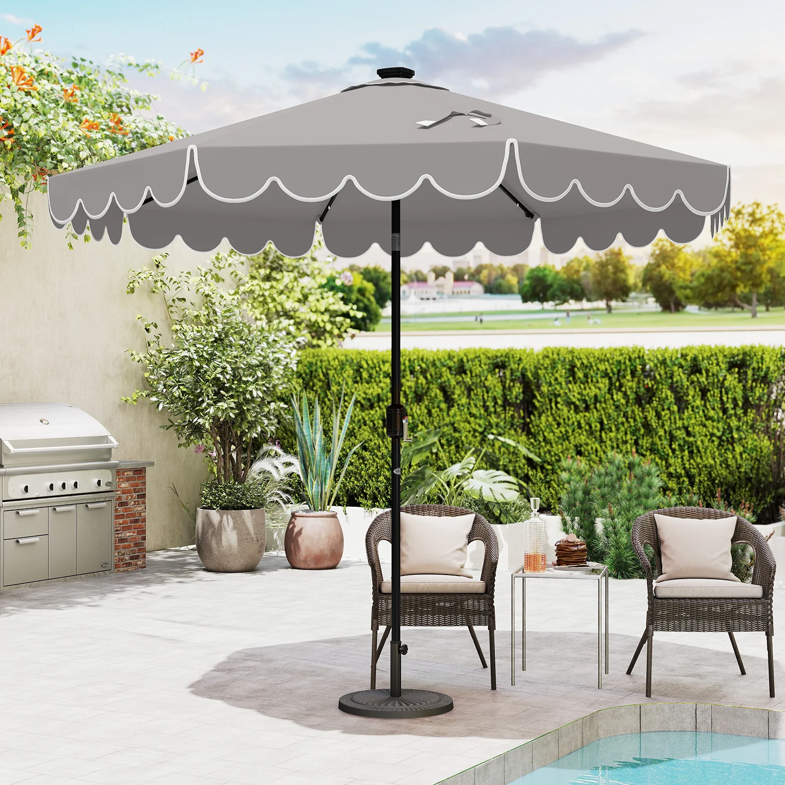 9.3 FT Solar Patio Umbrella, 24 LED Lights, Vented Top, Gray - Image 3