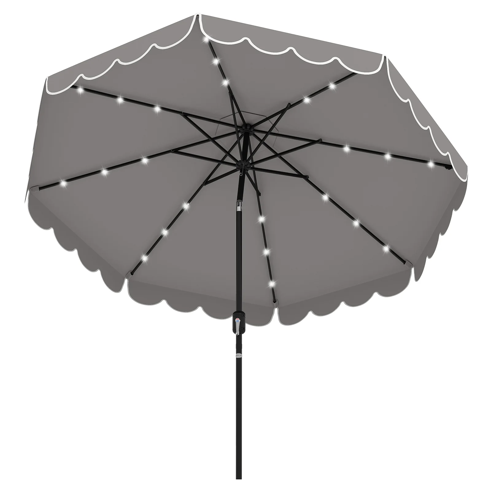 9.3 FT Solar Patio Umbrella, 24 LED Lights, Vented Top, Gray - Image 4