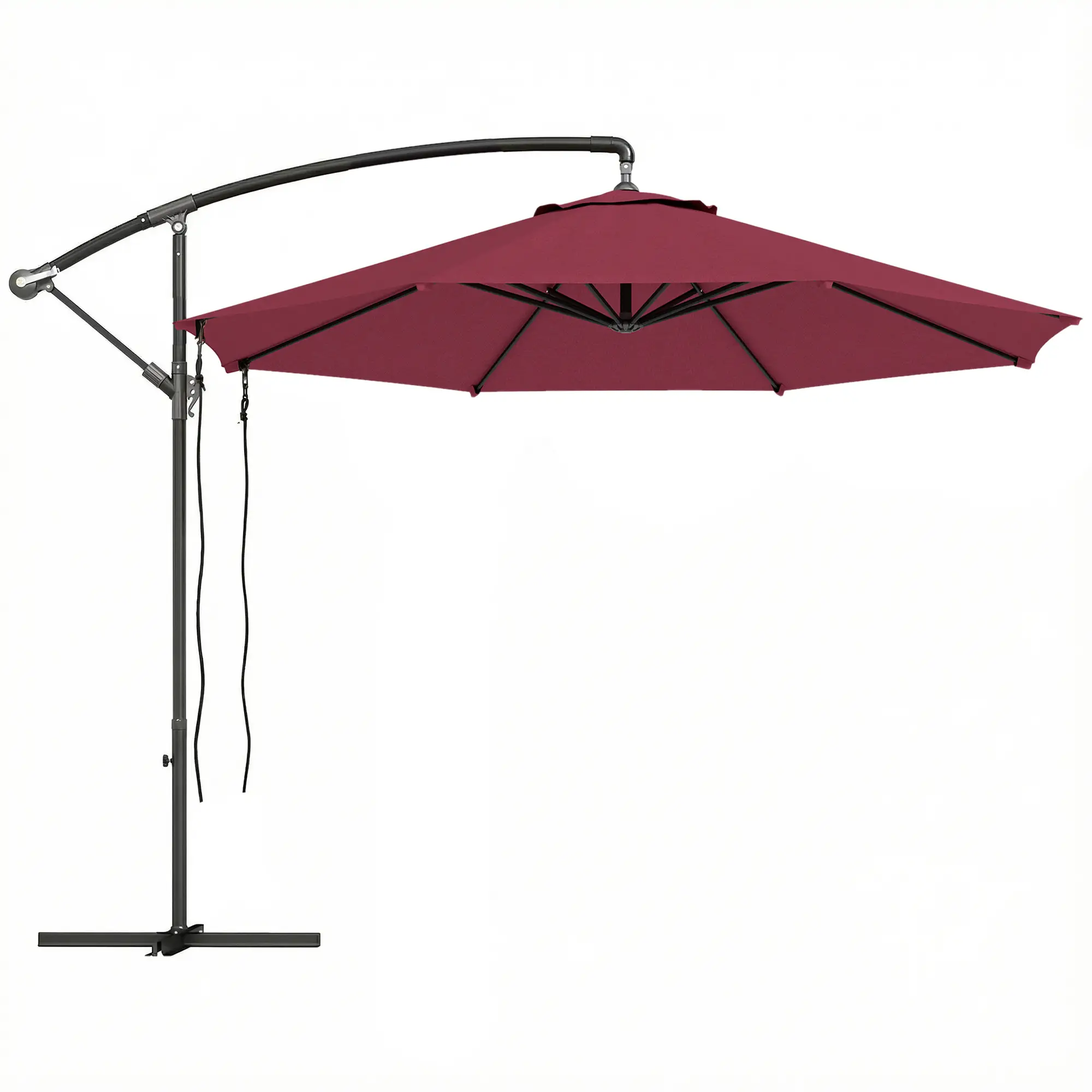 9.5' Cantilever Umbrella, Wind Protection, Crank, Cross Base, UPF 50+, Red - Image 11