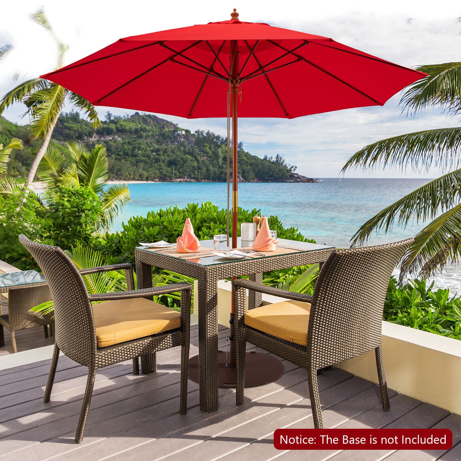 9.5 Feet Round Patio Umbrella, Fiberglass Ribs, Red - Image 3