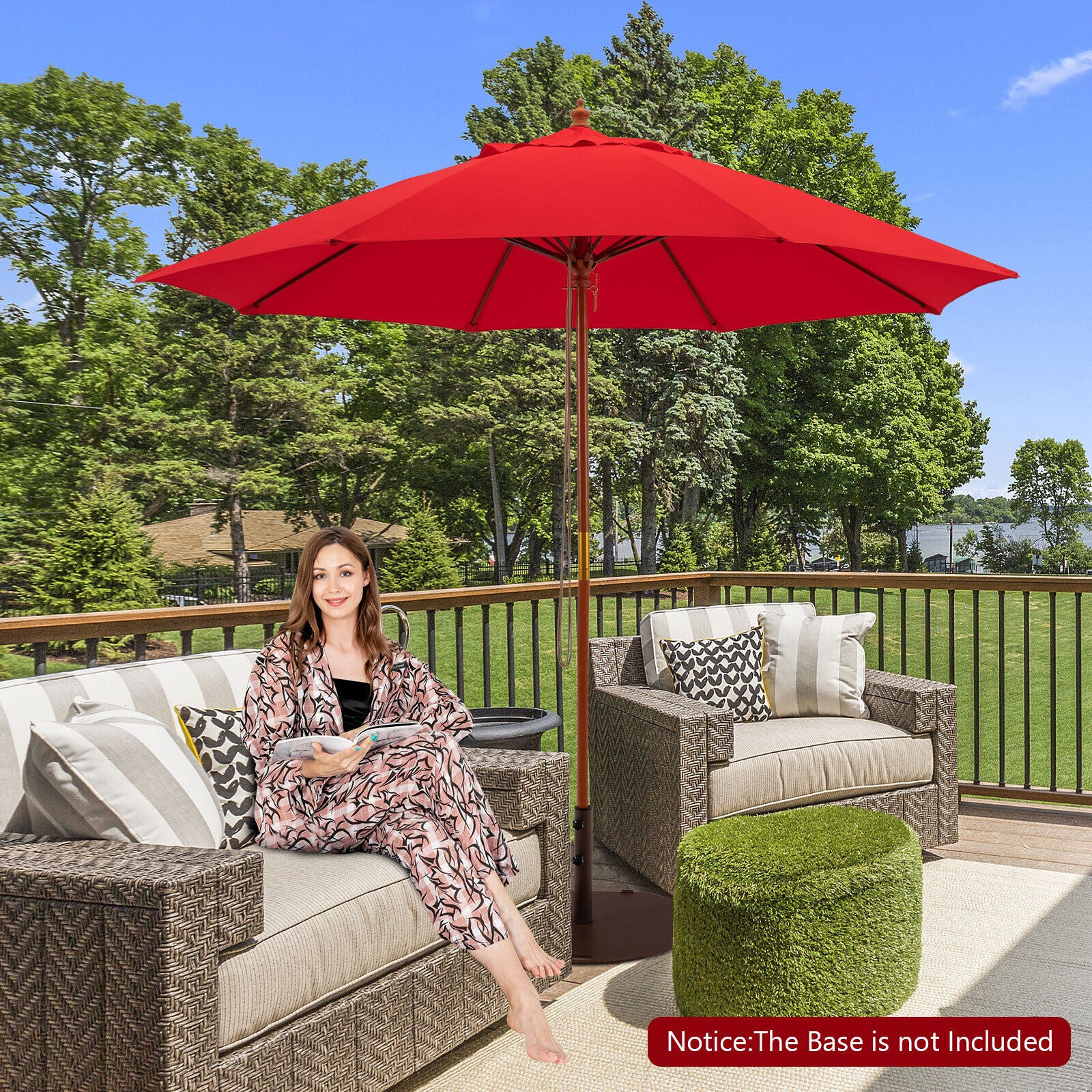 9.5 Feet Round Patio Umbrella, Fiberglass Ribs, Red - Image 7