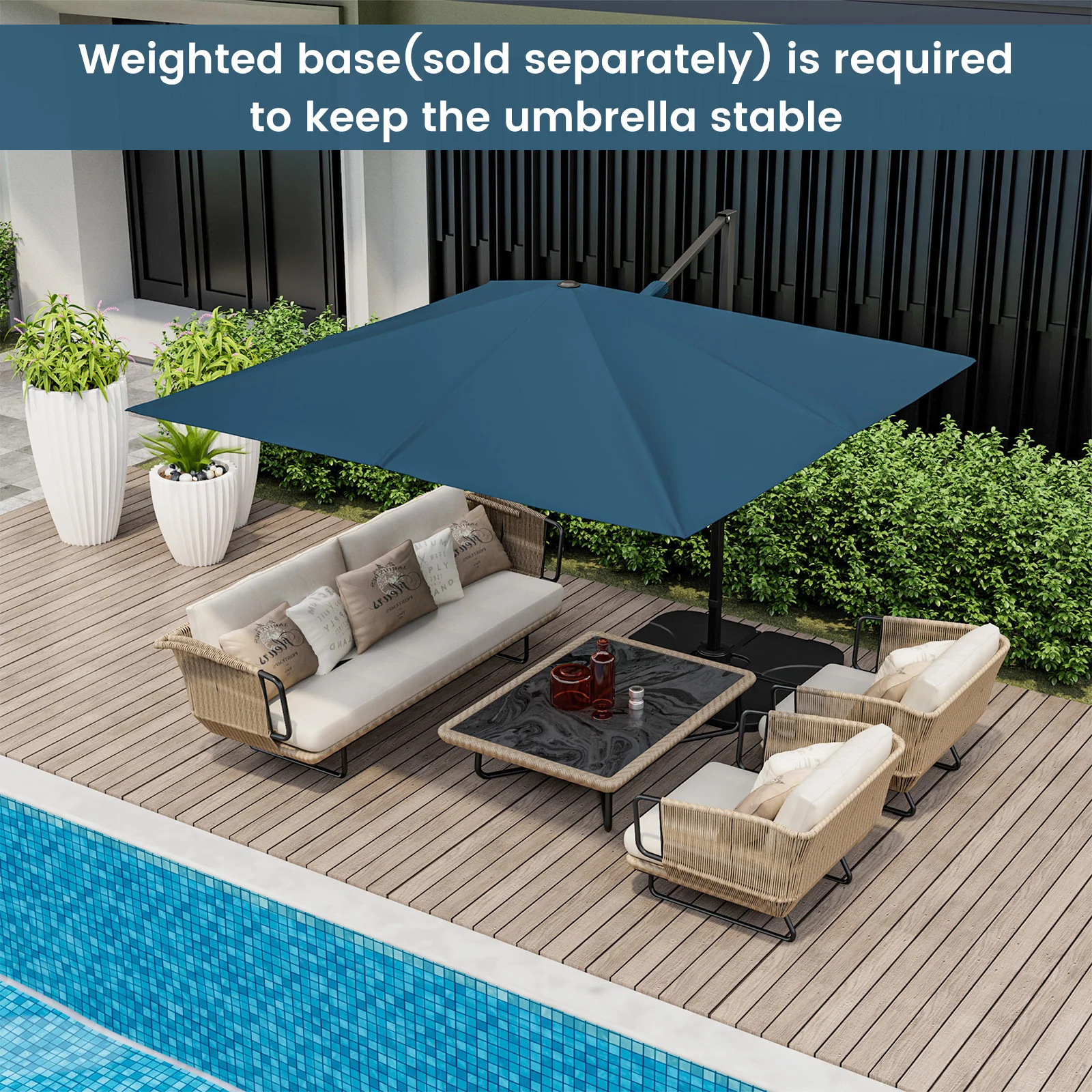 9.5 Feet Square Cantilever Patio Umbrella, 360 Rotation, Navy - Image 3