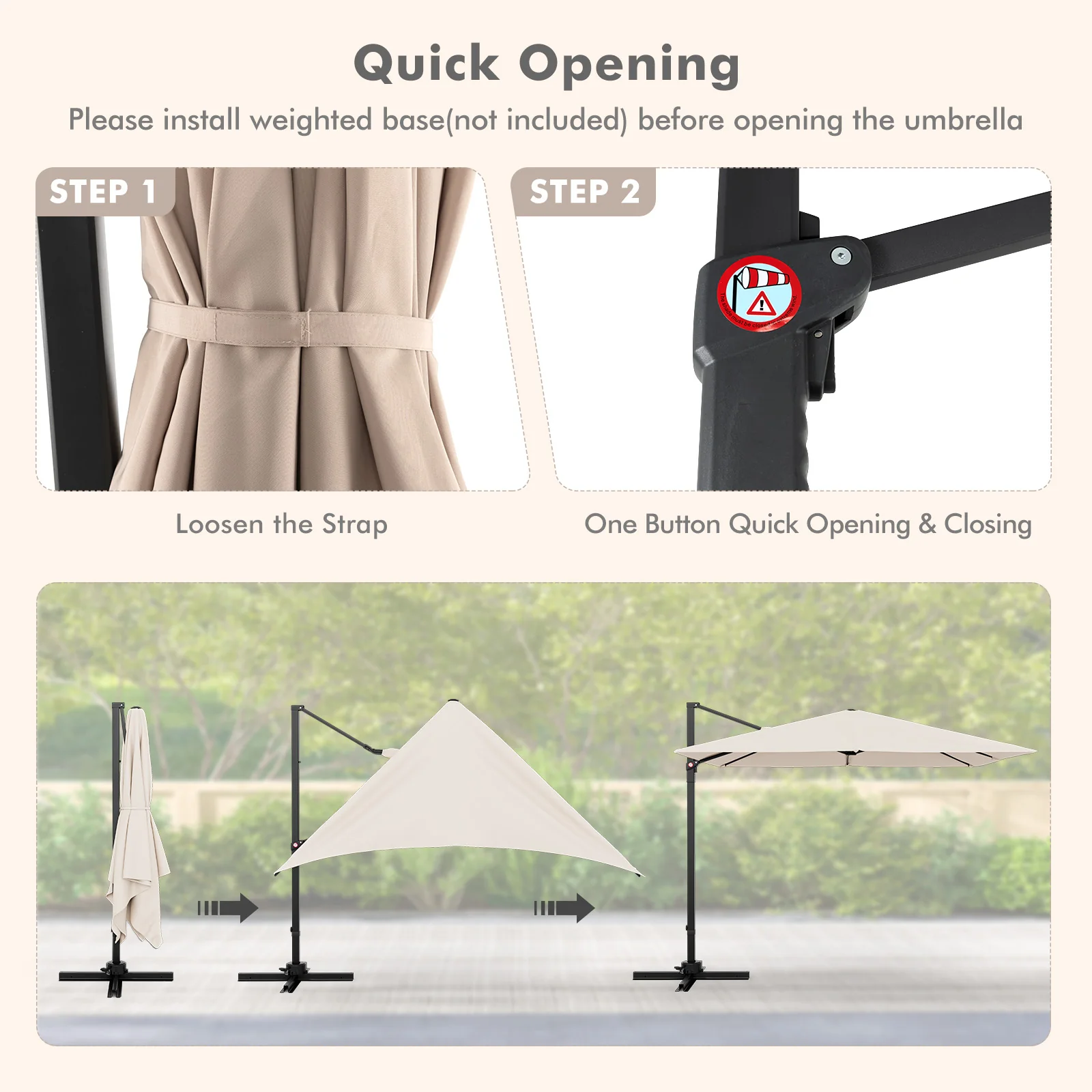 9.5 Feet Square Patio Cantilever Umbrella, 360° Rotation, Beige - Image 10