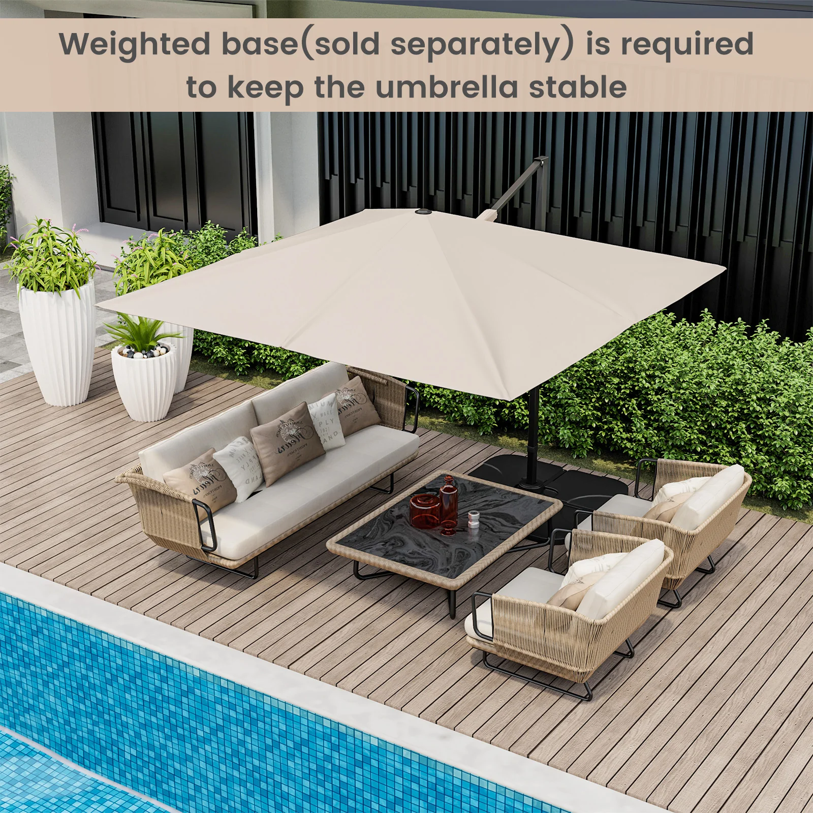 9.5 Feet Square Patio Cantilever Umbrella, 360° Rotation, Beige - Image 3