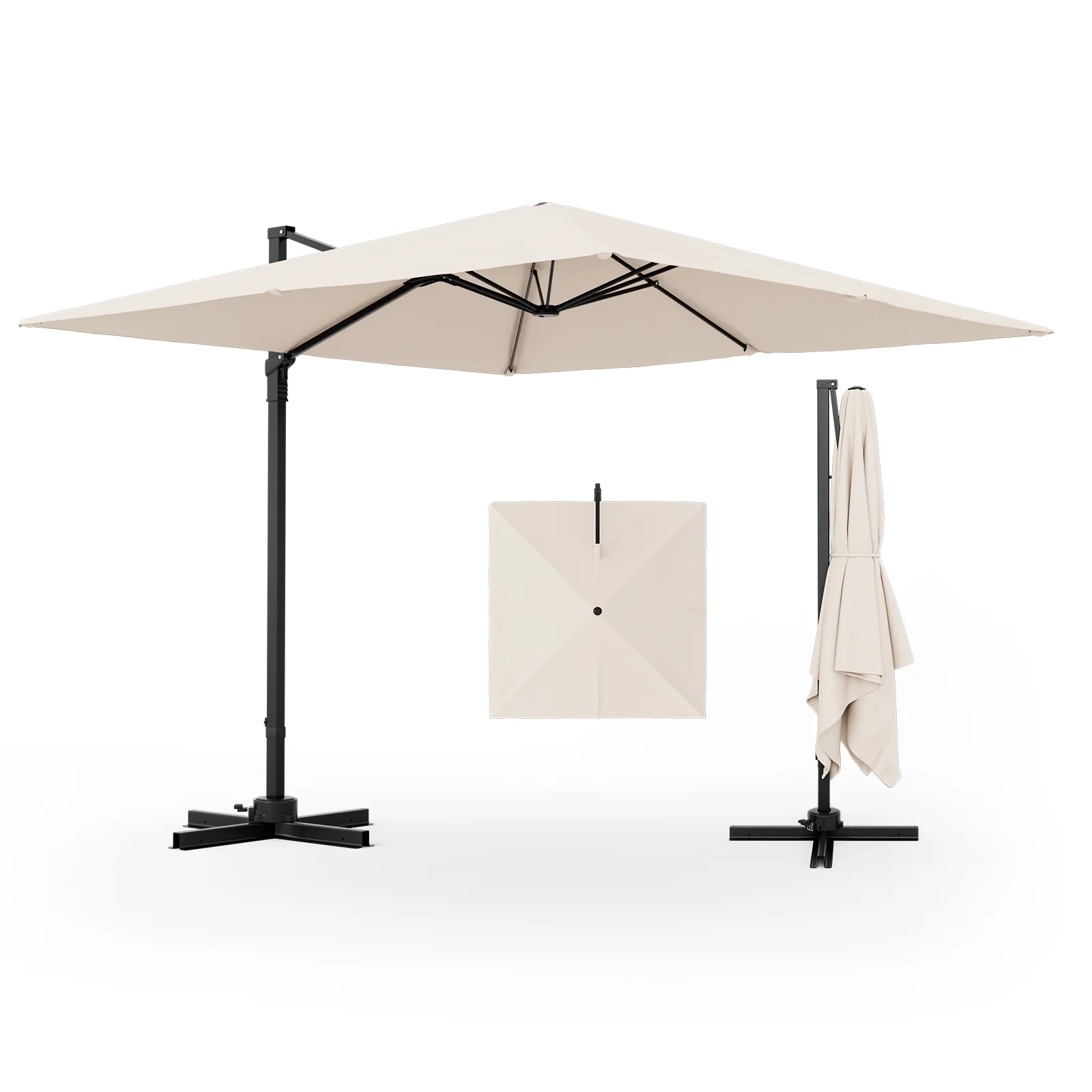 9.5 Feet Square Patio Cantilever Umbrella, 360° Rotation, Beige - Image 5