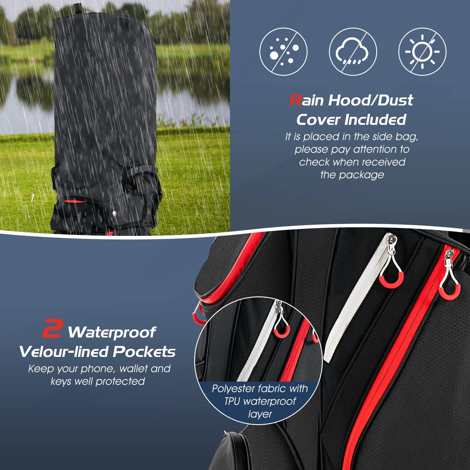 9.5 Inch Golf Cart Bag, 14 Way Dividers, Top Organizer, Black - Image 10