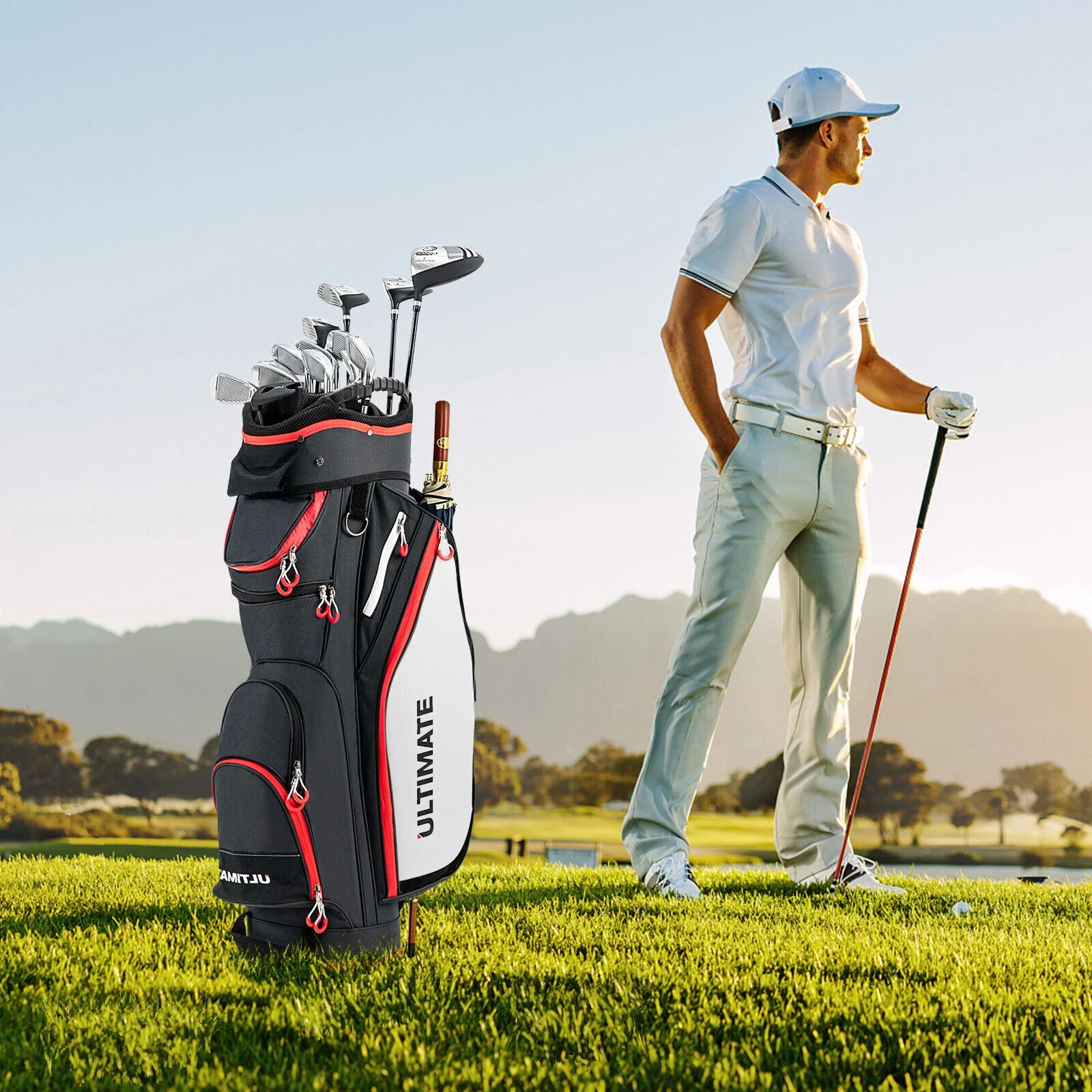9.5 Inch Golf Cart Bag, 14 Way Dividers, Top Organizer, Black - Image 2