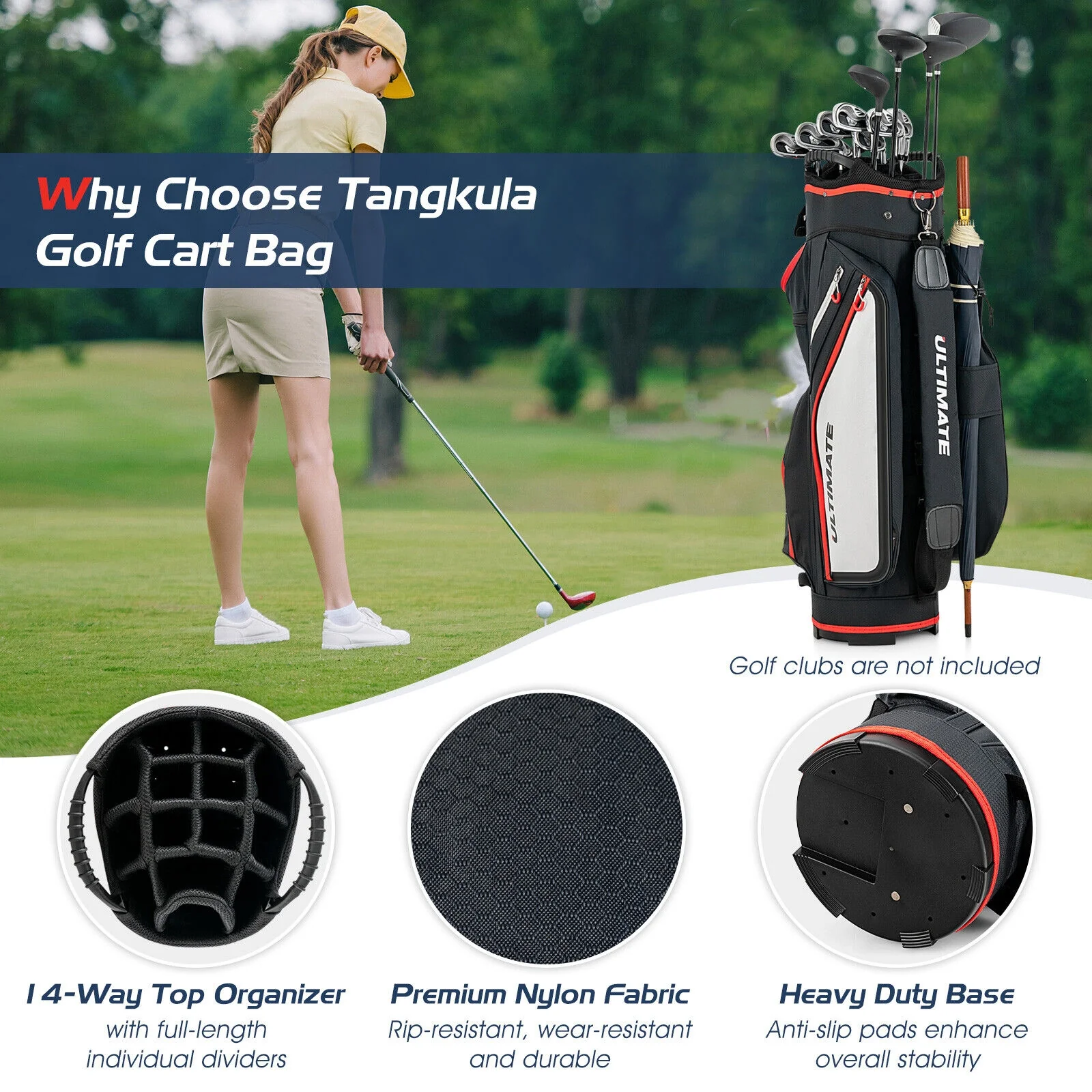 9.5 Inch Golf Cart Bag, 14 Way Dividers, Top Organizer, Black - Image 8