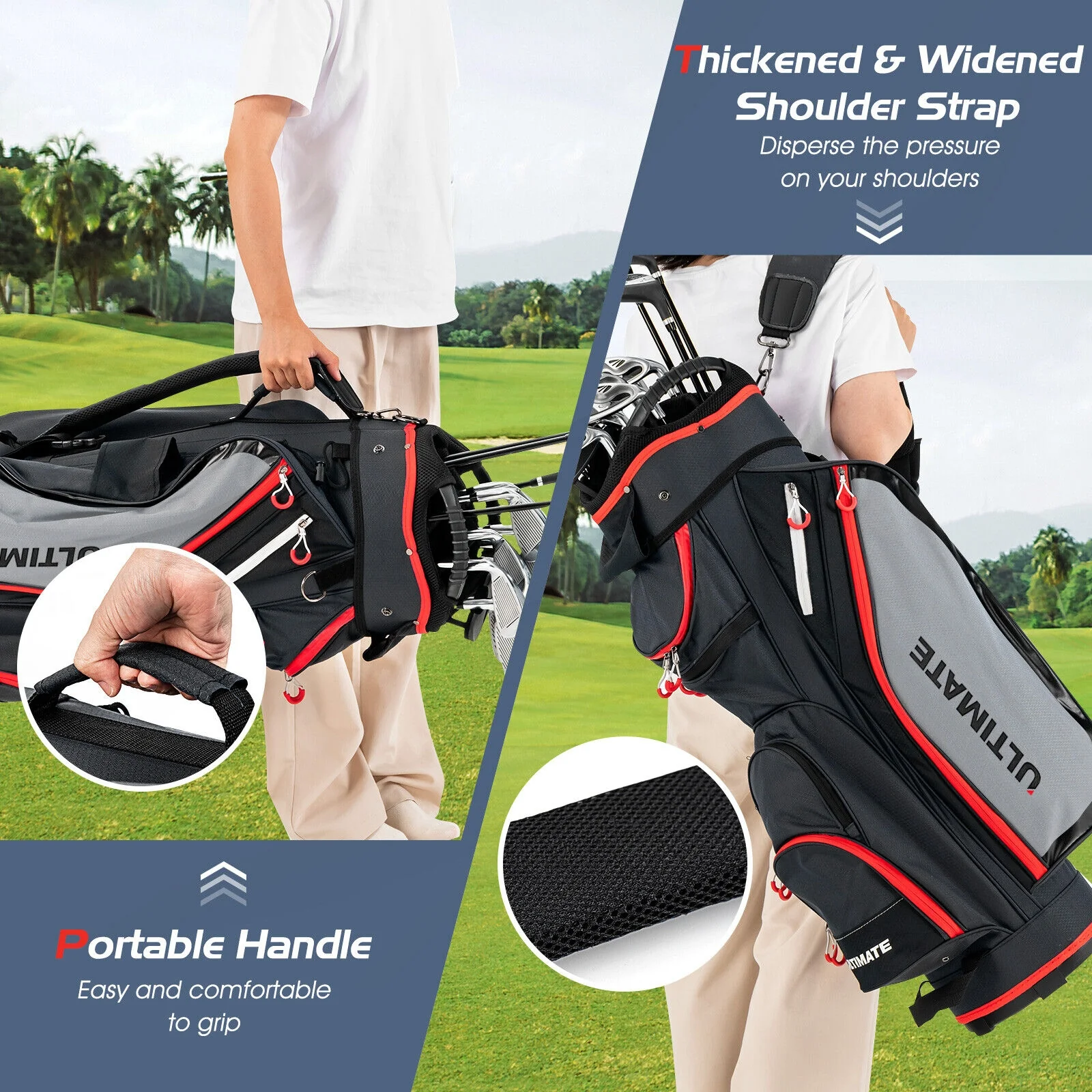 9.5 Inch Golf Cart Bag, 14 Way Dividers, Top Organizer, Black - Image 9