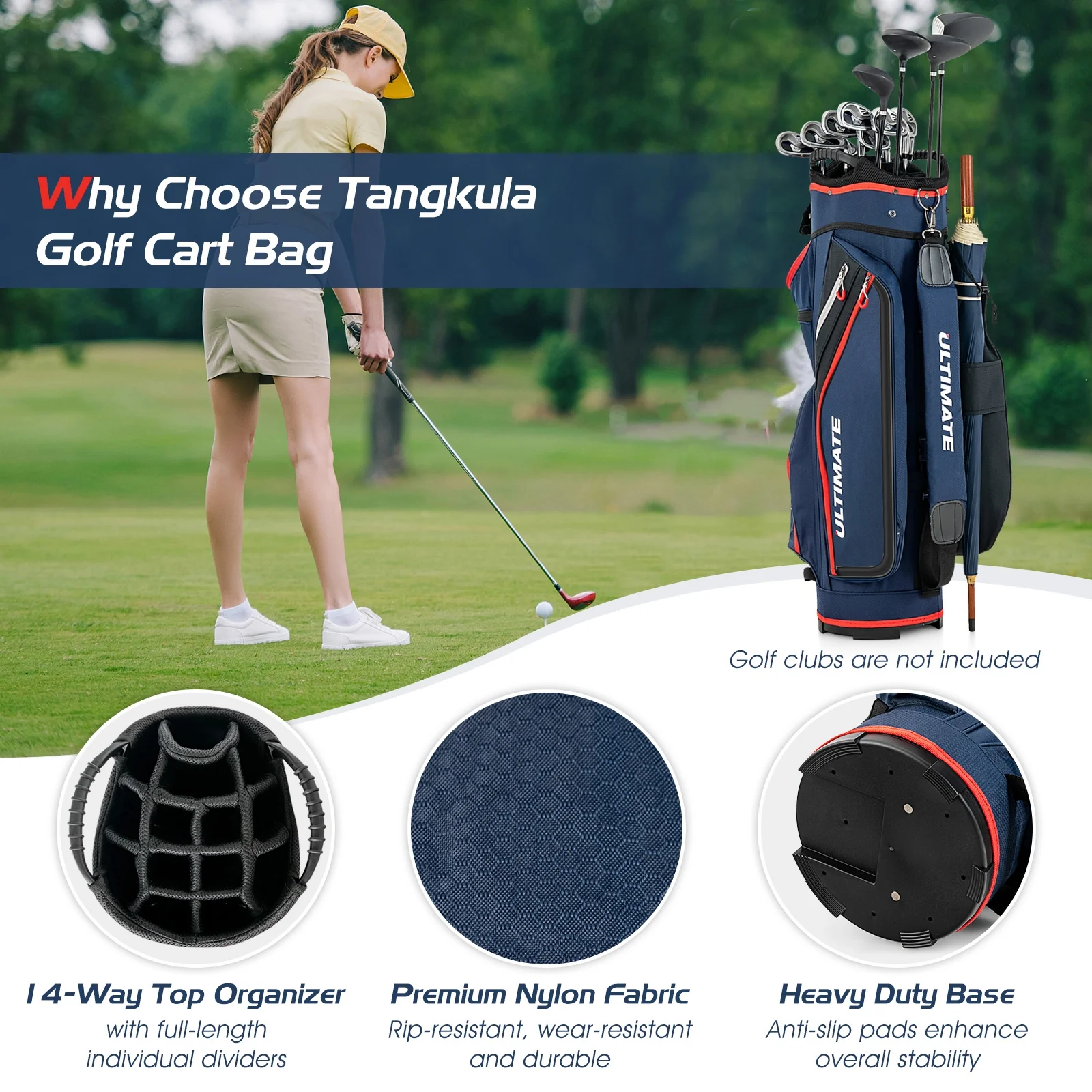 9.5 Inch Golf Cart Bag, 14 Way Dividers, Top Organizer, Navy - Image 10
