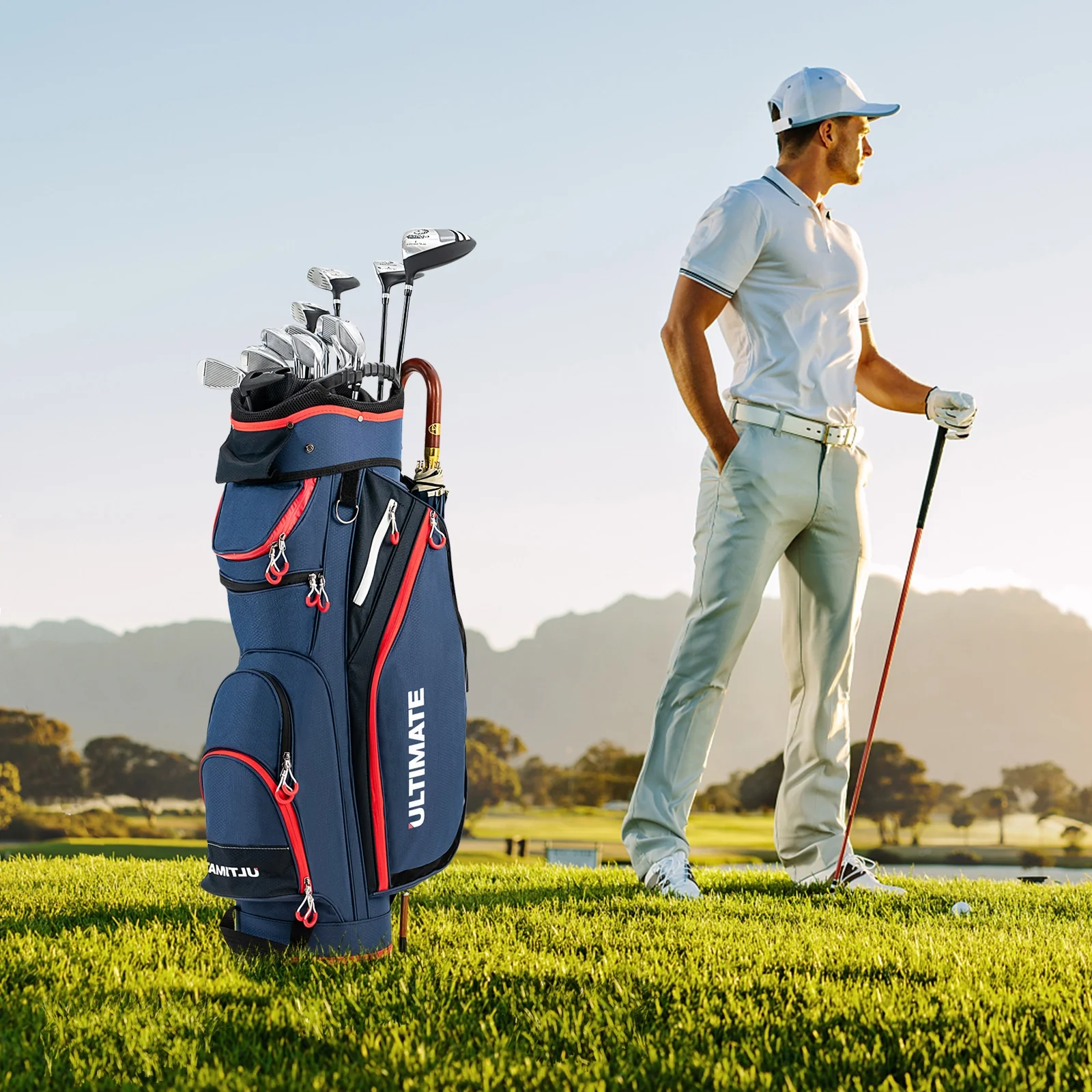 9.5 Inch Golf Cart Bag, 14 Way Dividers, Top Organizer, Navy - Image 2