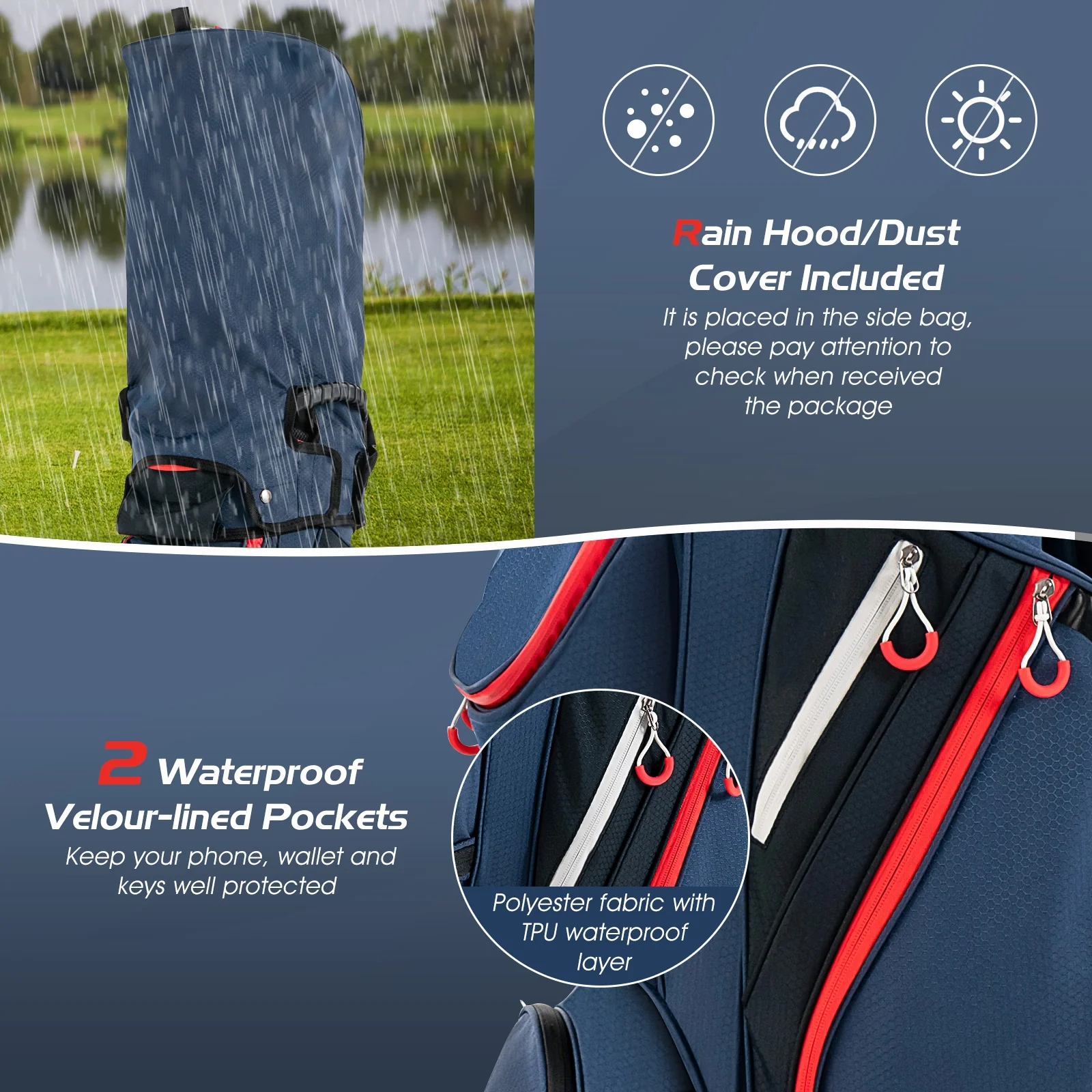 9.5 Inch Golf Cart Bag, 14 Way Dividers, Top Organizer, Navy - Image 8