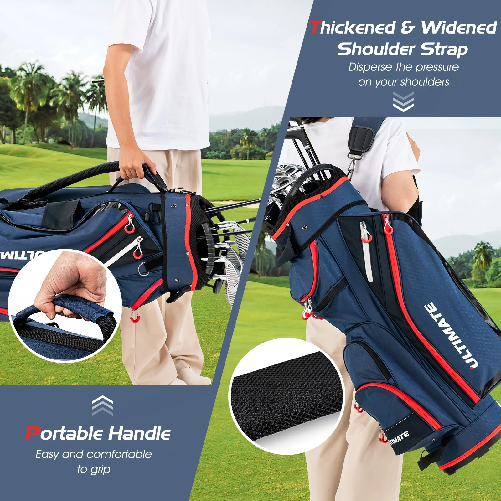 9.5 Inch Golf Cart Bag, 14 Way Dividers, Top Organizer, Navy - Image 9