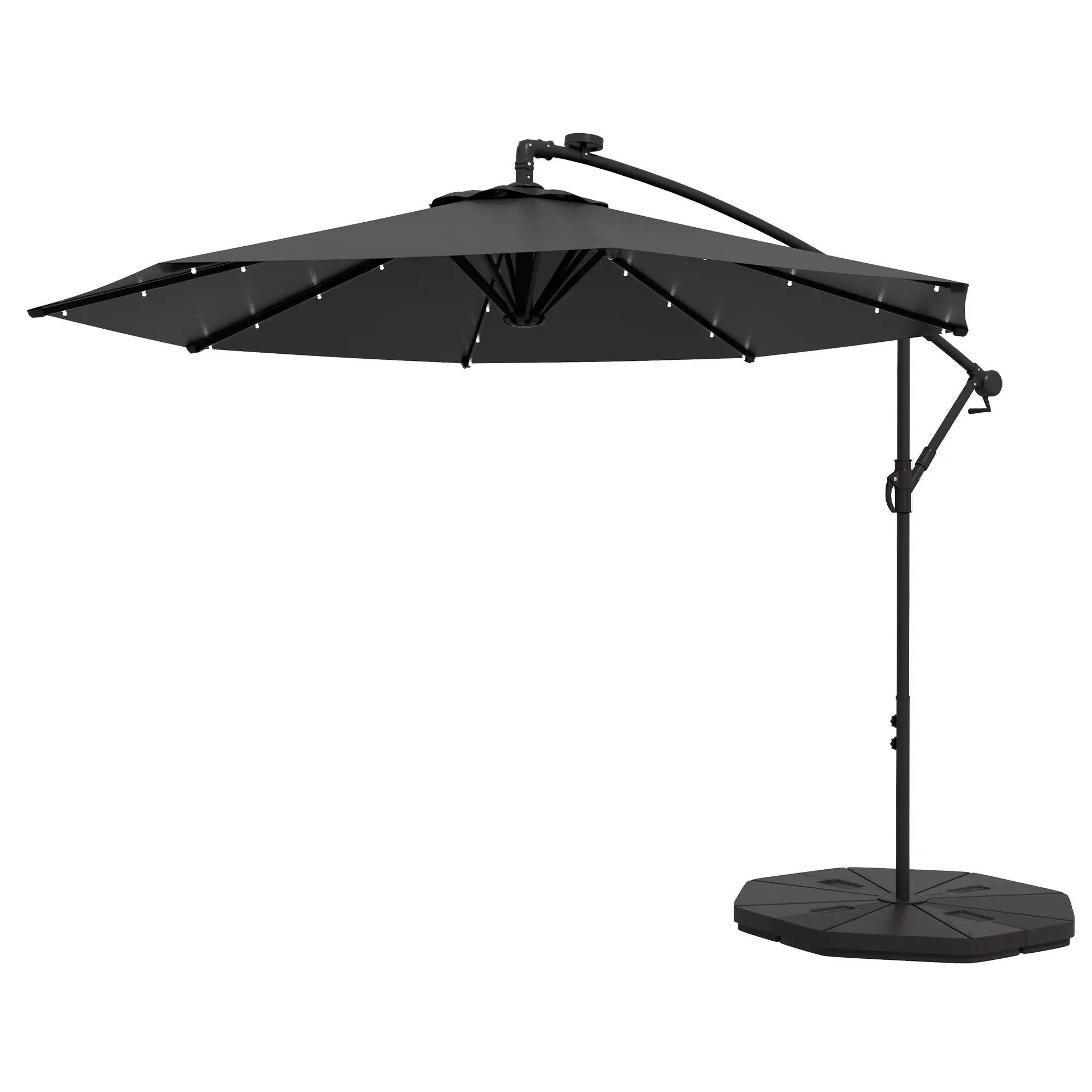 9.5' Offset Patio Umbrella with Solar LED Lights, Dark Grey