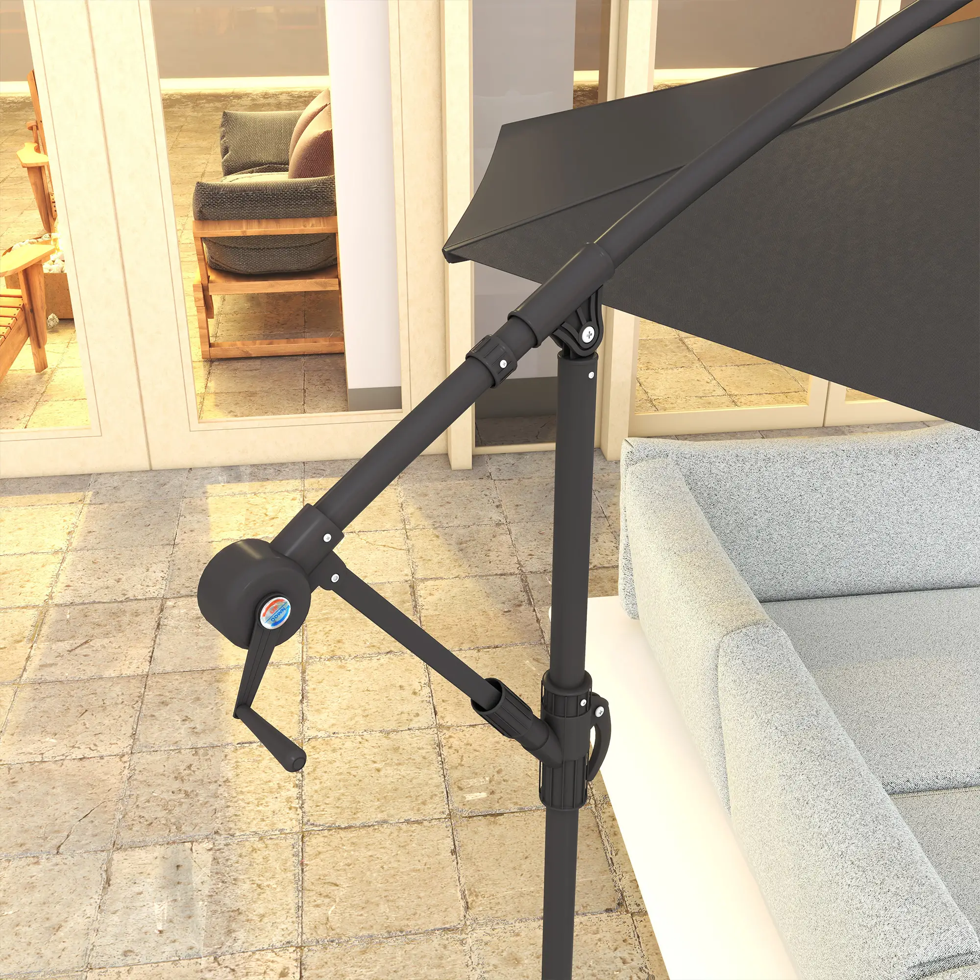 9.5' Offset Patio Umbrella with Solar LED Lights, Dark Grey - Image 10