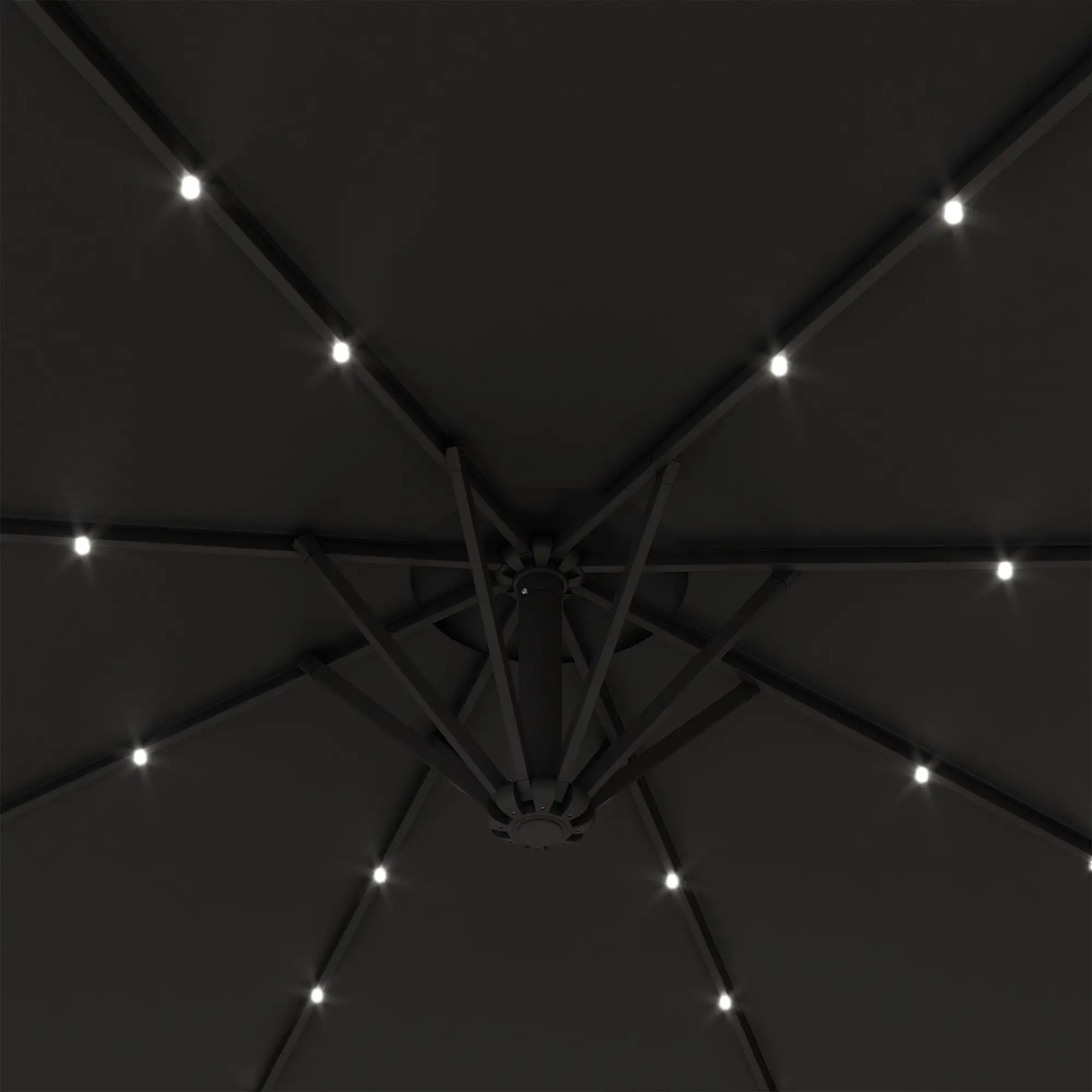 9.5' Offset Patio Umbrella with Solar LED Lights, Dark Grey - Image 11