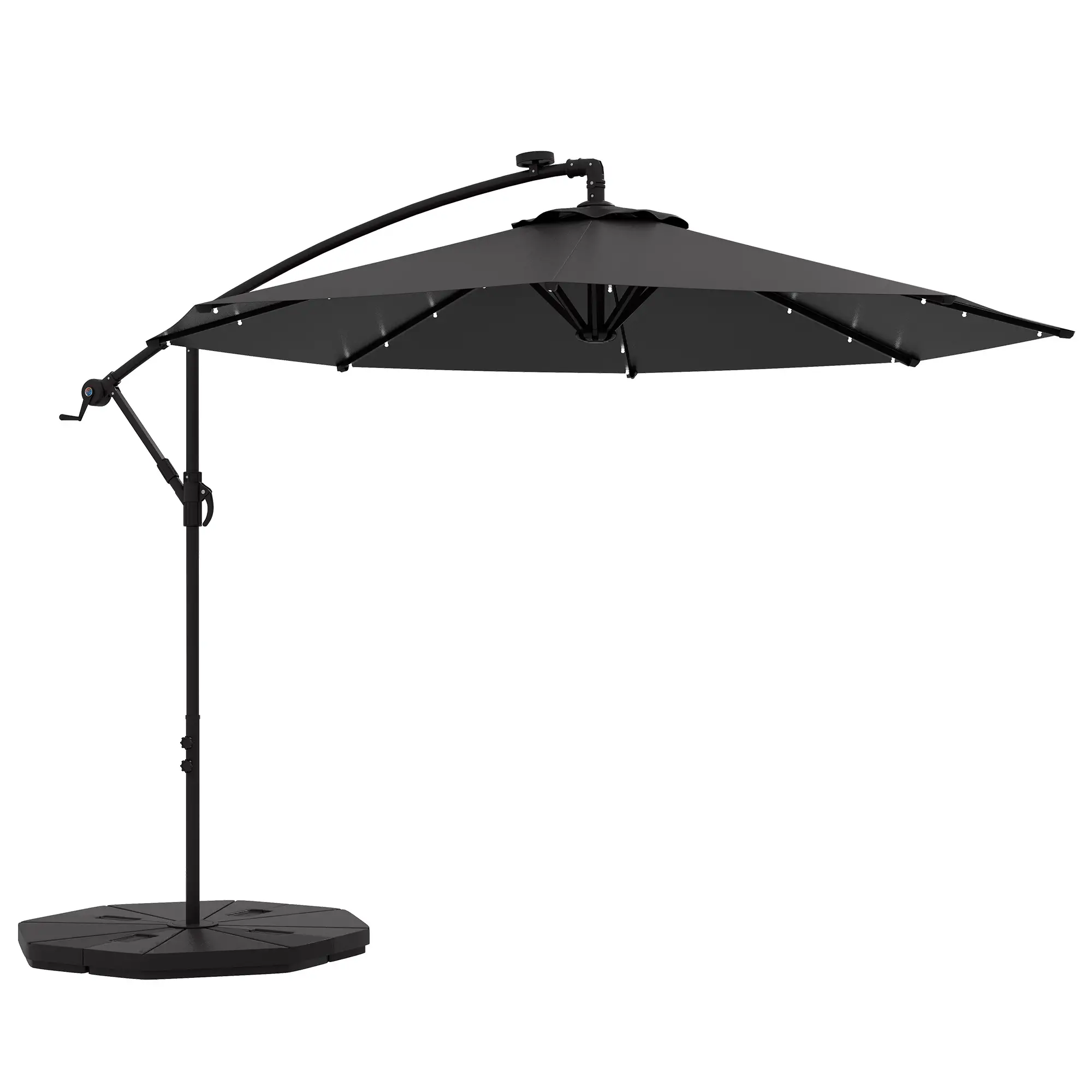 9.5' Offset Patio Umbrella with Solar LED Lights, Dark Grey - Image 12