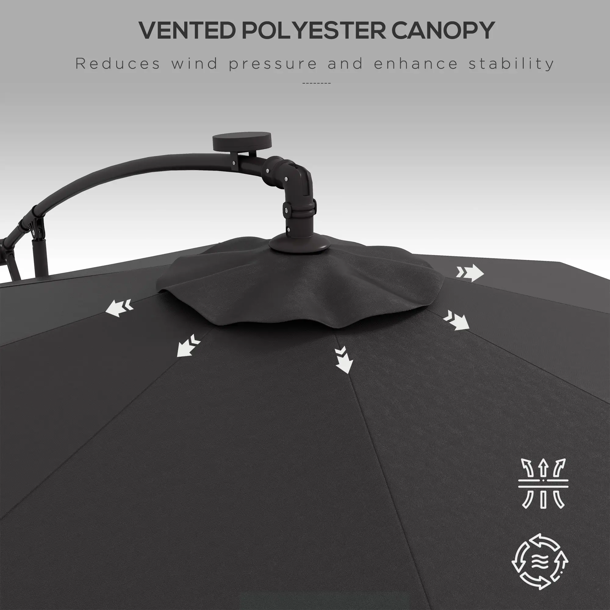 9.5' Offset Patio Umbrella with Solar LED Lights, Dark Grey - Image 5
