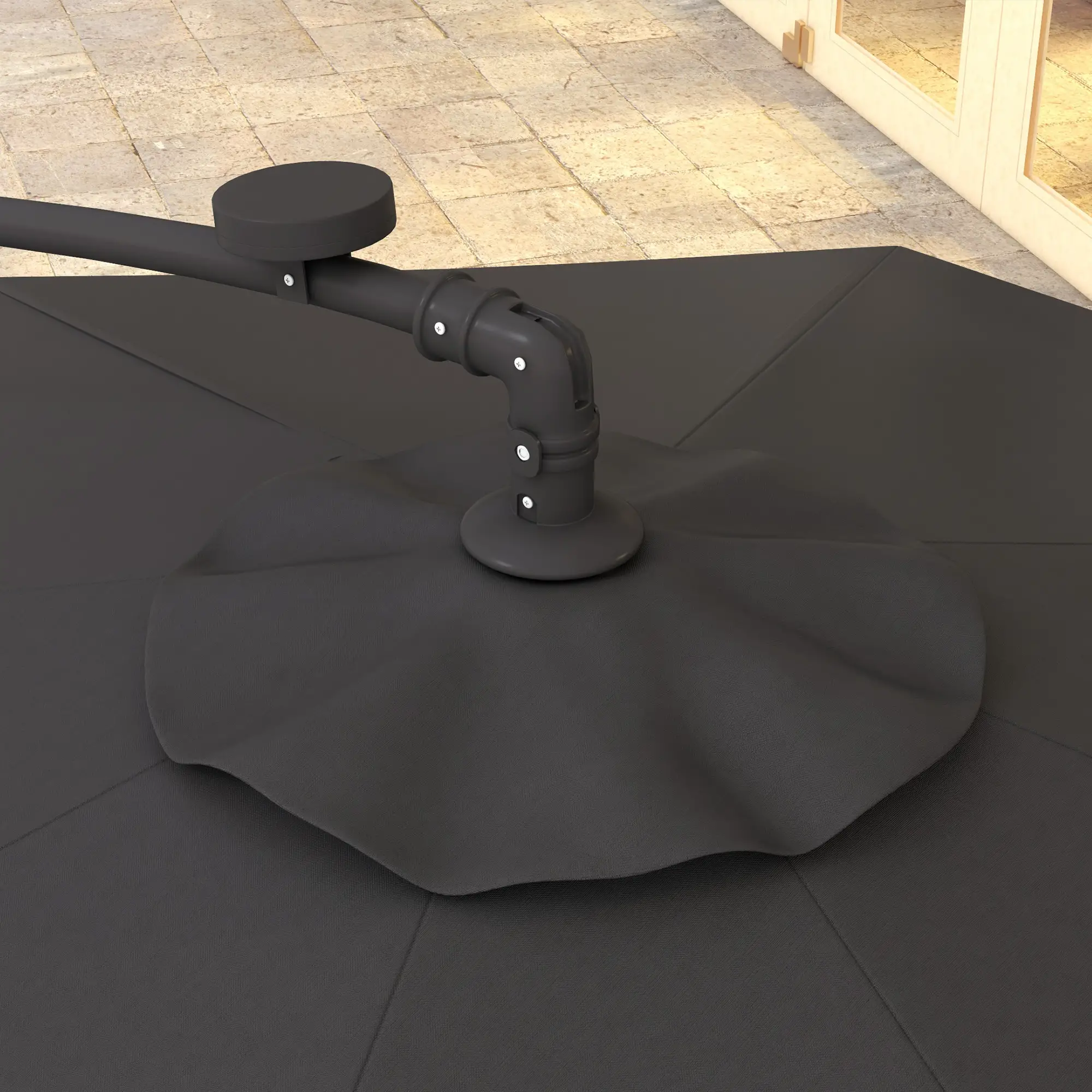 9.5' Offset Patio Umbrella with Solar LED Lights, Dark Grey - Image 9