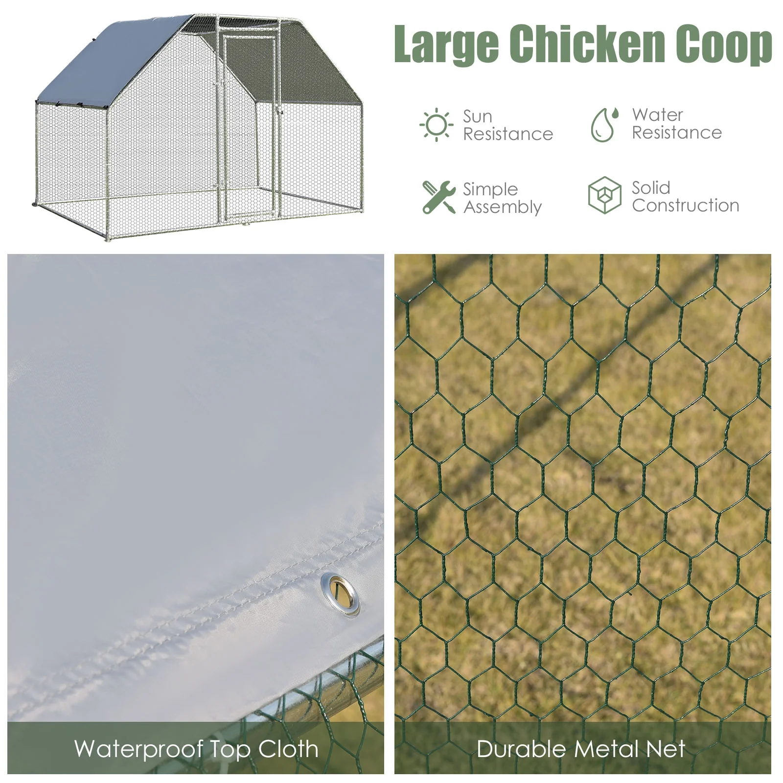 9.5 x 6.5 Feet Large Walk In Chicken Run Cage, Silver - Image 5