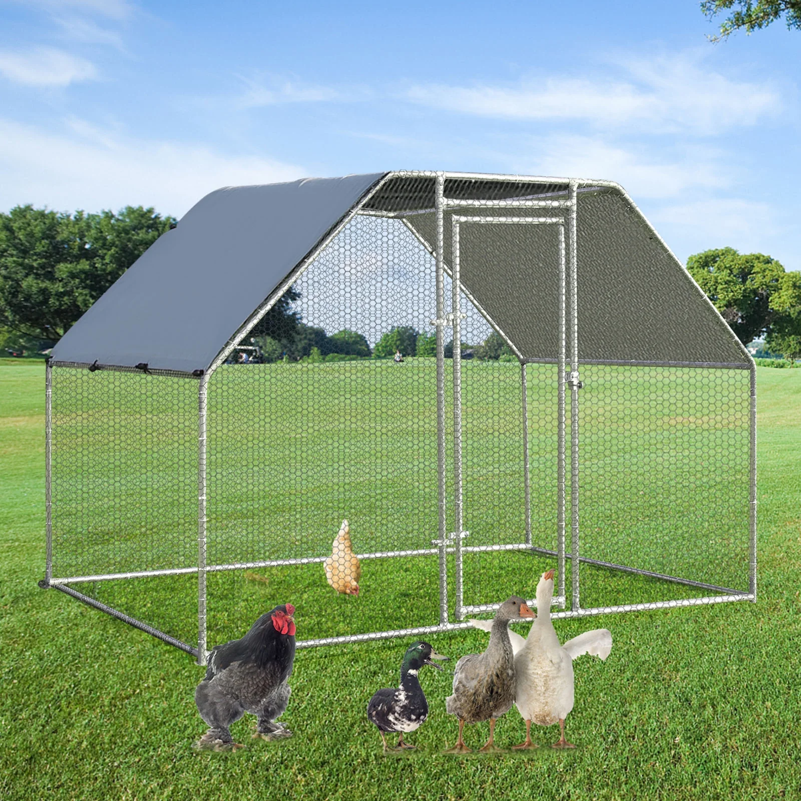 9.5 x 6.5 Feet Large Walk In Chicken Run Cage, Silver - Image 7