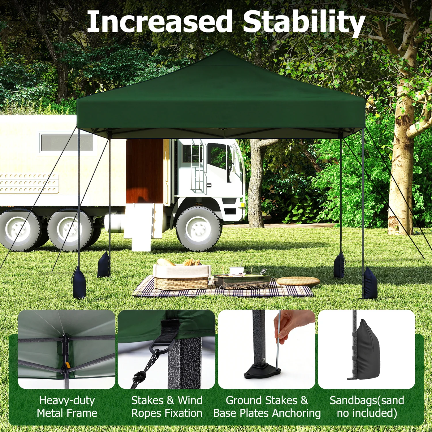 9.5 x 9.5 Feet Pop Up Canopy Tent, Adjustable Height, Green - Image 8