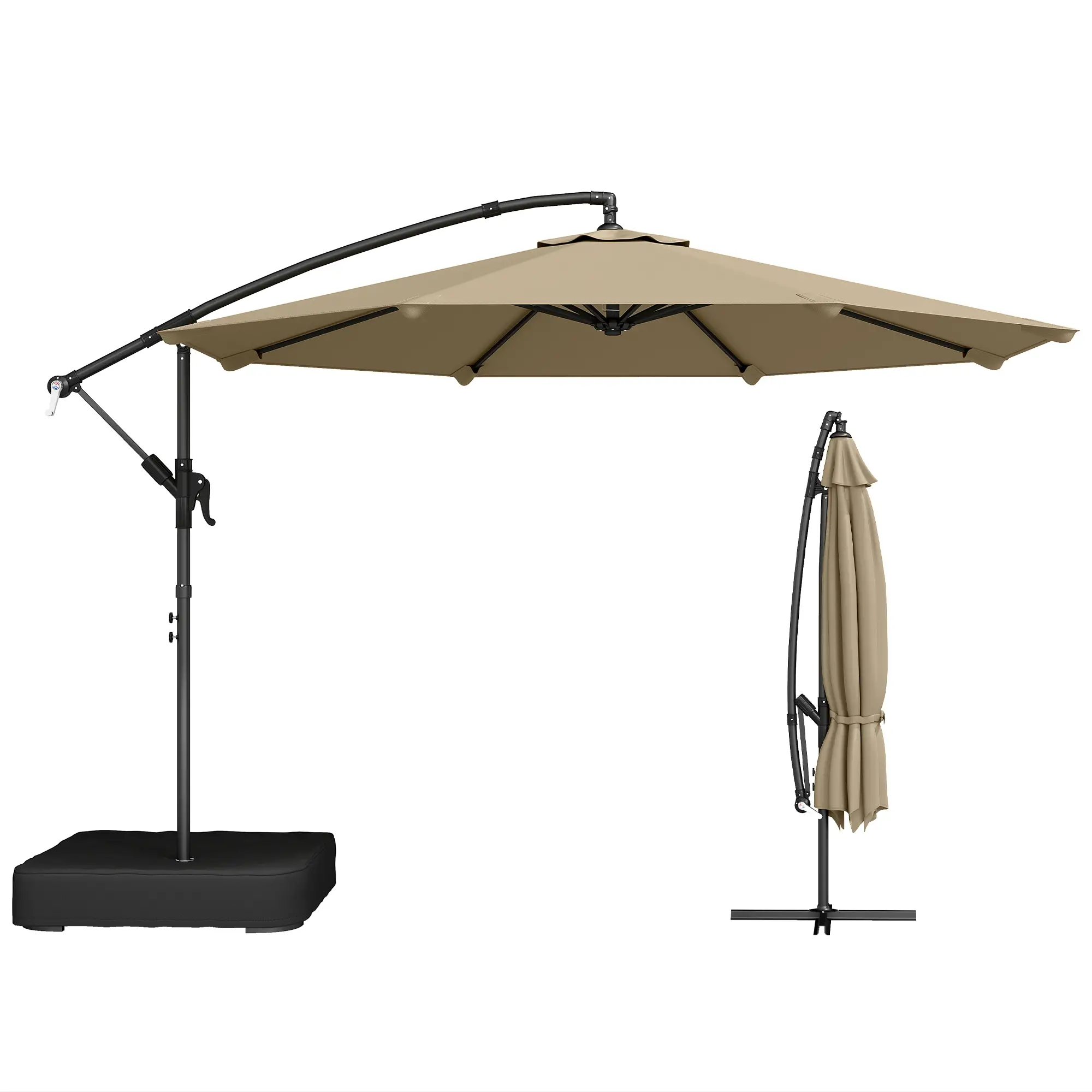 9.6 ft Offset Patio Umbrella, Sandbag, 360° Rotation, Khaki - Image 11