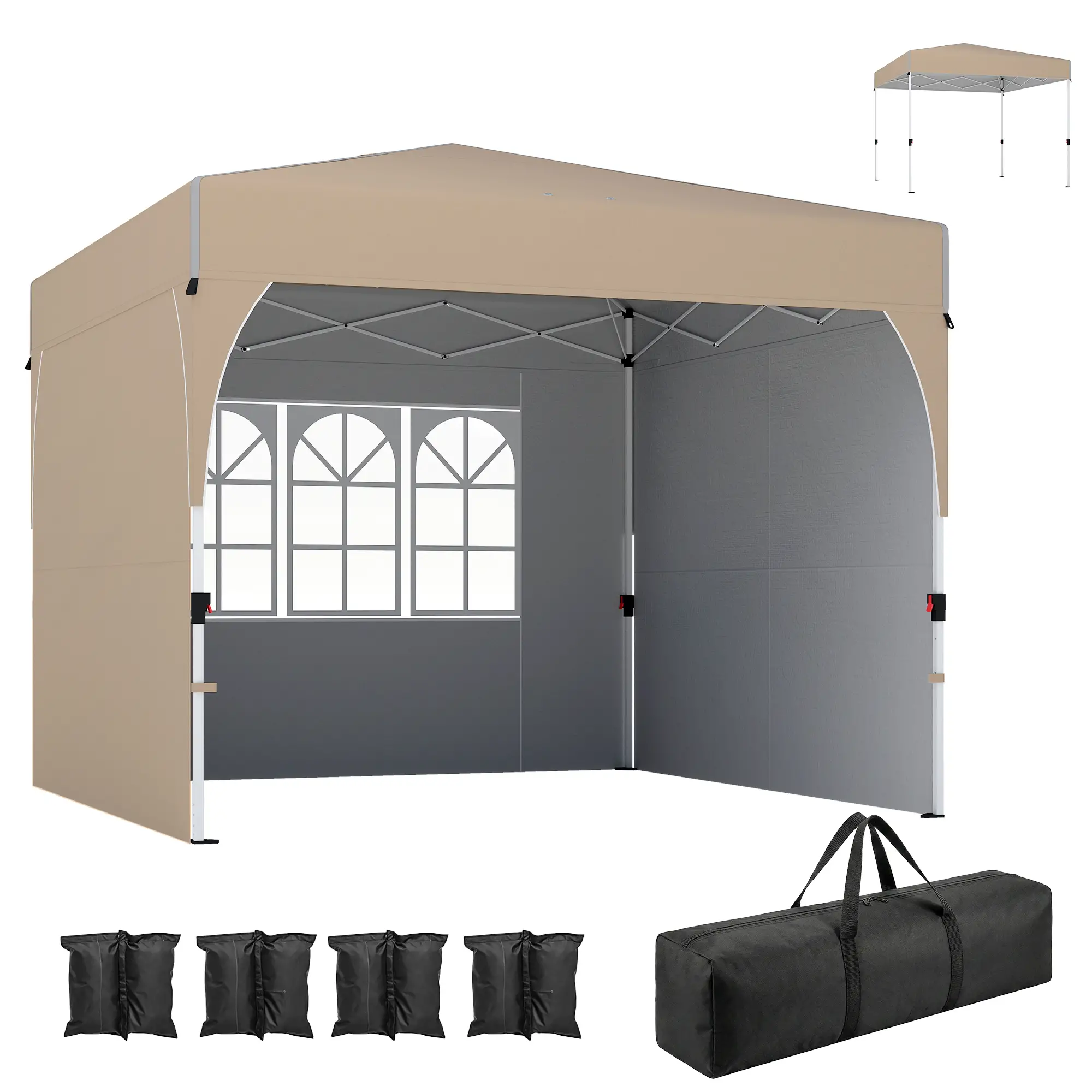 9.6 x 9.6 ft Pop Up Canopy Tent, 3 Sidewalls, UPF 50+, Khaki - Image 11