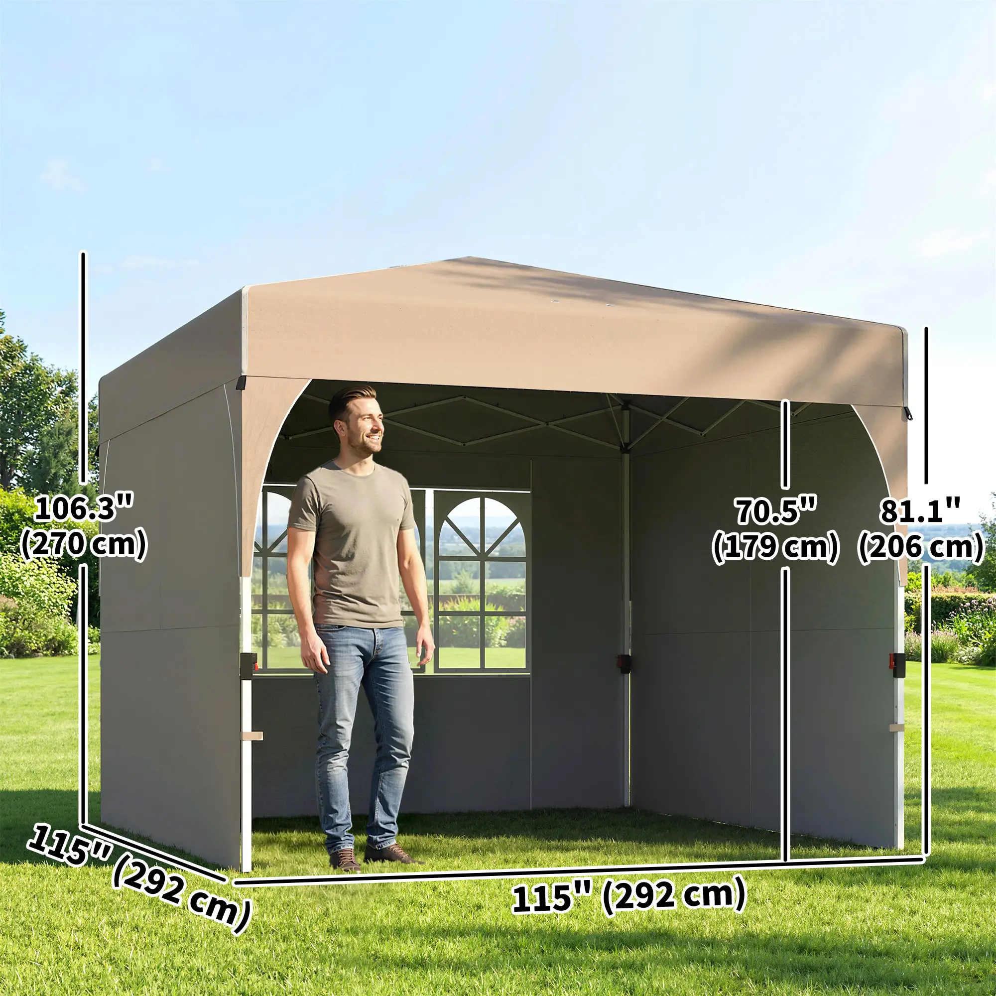 9.6 x 9.6 ft Pop Up Canopy Tent, 3 Sidewalls, UPF 50+, Khaki - Image 3