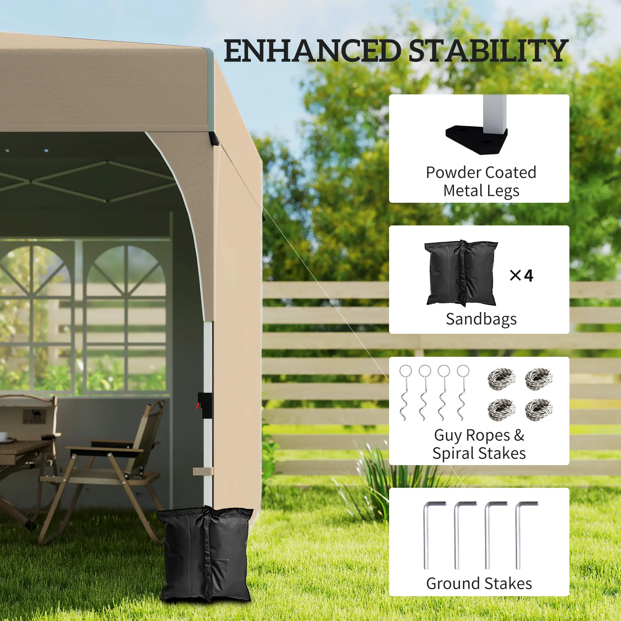 9.6 x 9.6 ft Pop Up Canopy Tent, 3 Sidewalls, UPF 50+, Khaki - Image 6