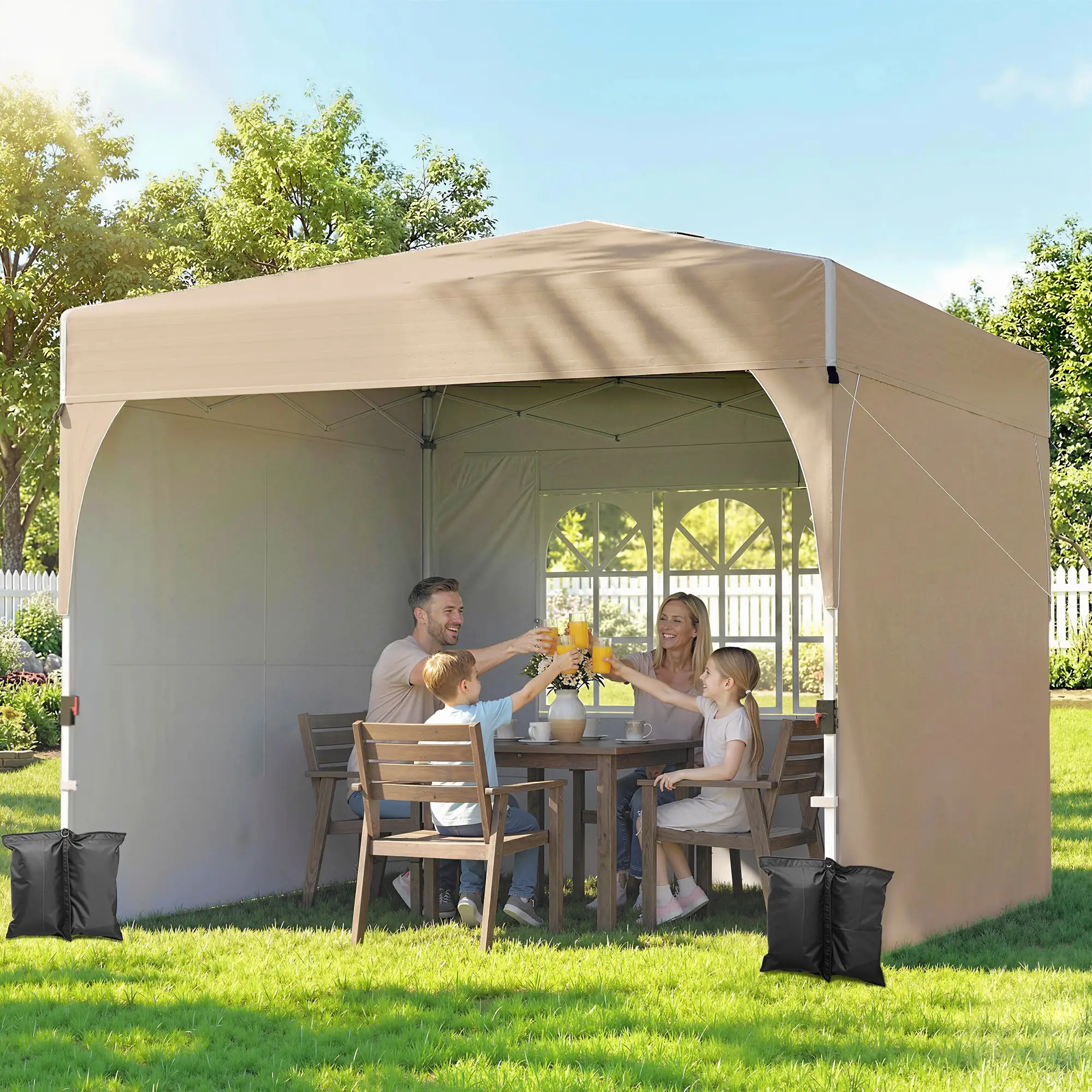 9.6 x 9.6 ft Pop Up Canopy Tent, 3 Sidewalls, UPF 50+, Khaki - Image 8