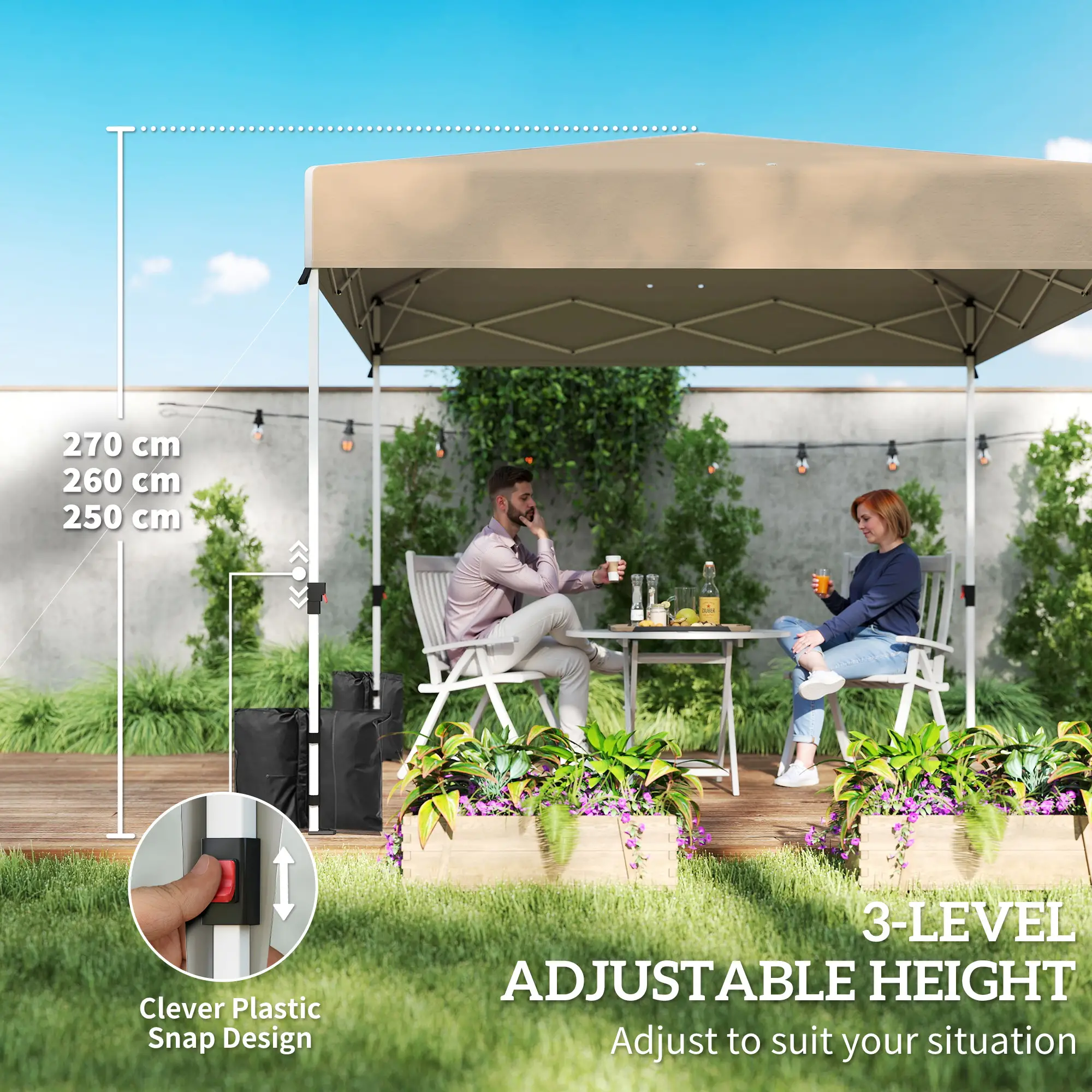 9.6 x 9.6 ft Pop Up Canopy Tent, 3 Sidewalls, UPF 50+, Khaki - Image 9