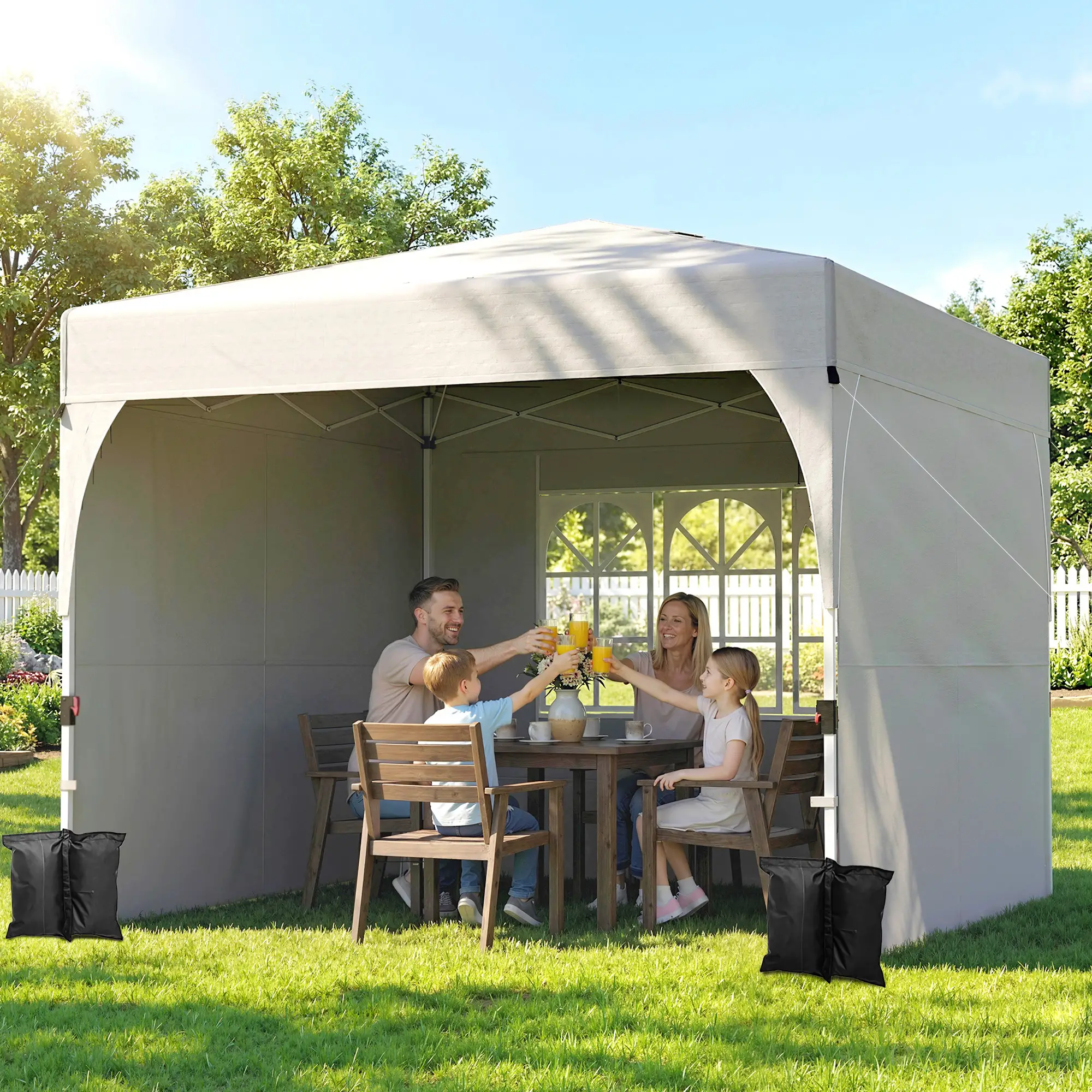 9.6 x 9.6 ft Pop Up Canopy Tent, 3 Sidewalls, UPF 50+, Light Grey - Image 8