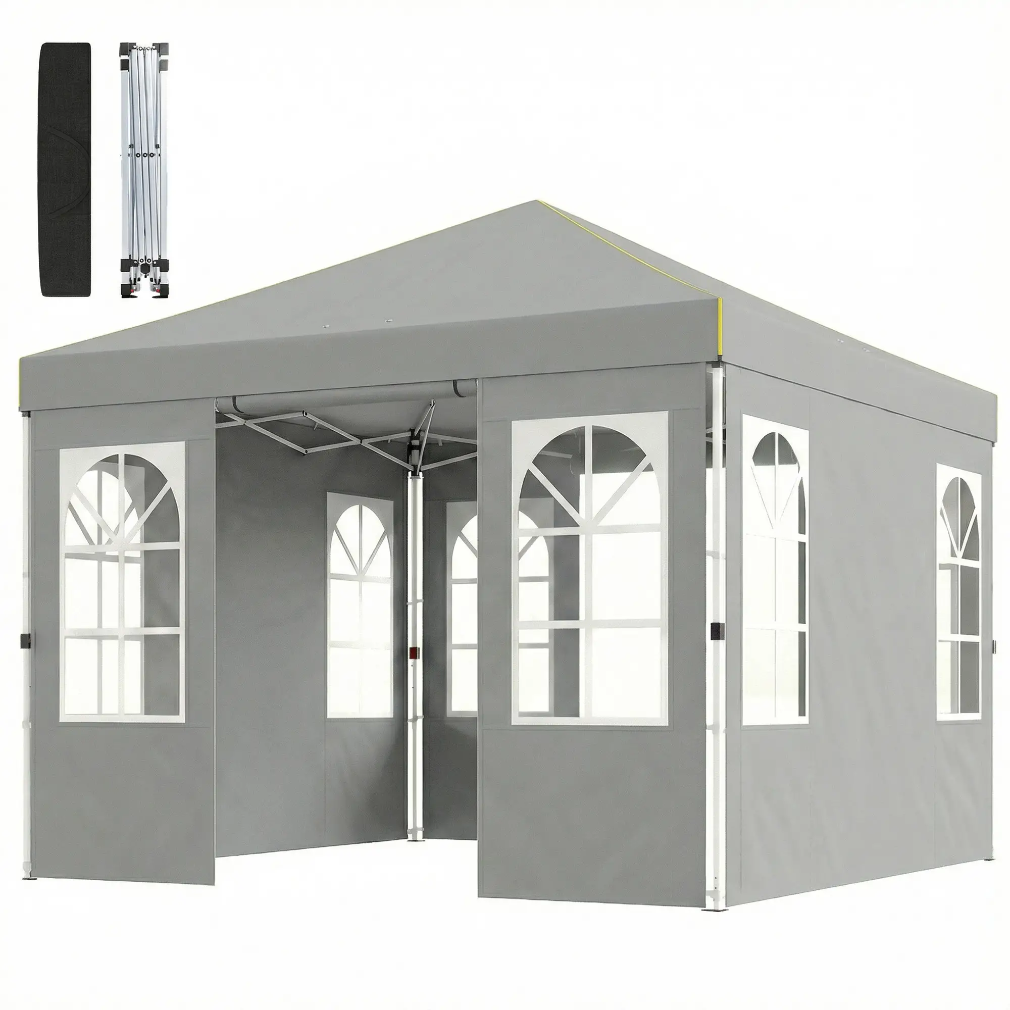 9.6 x 9.6 ft Pop Up Canopy Tent, 4 Sidewalls, UPF 50+, Light Grey