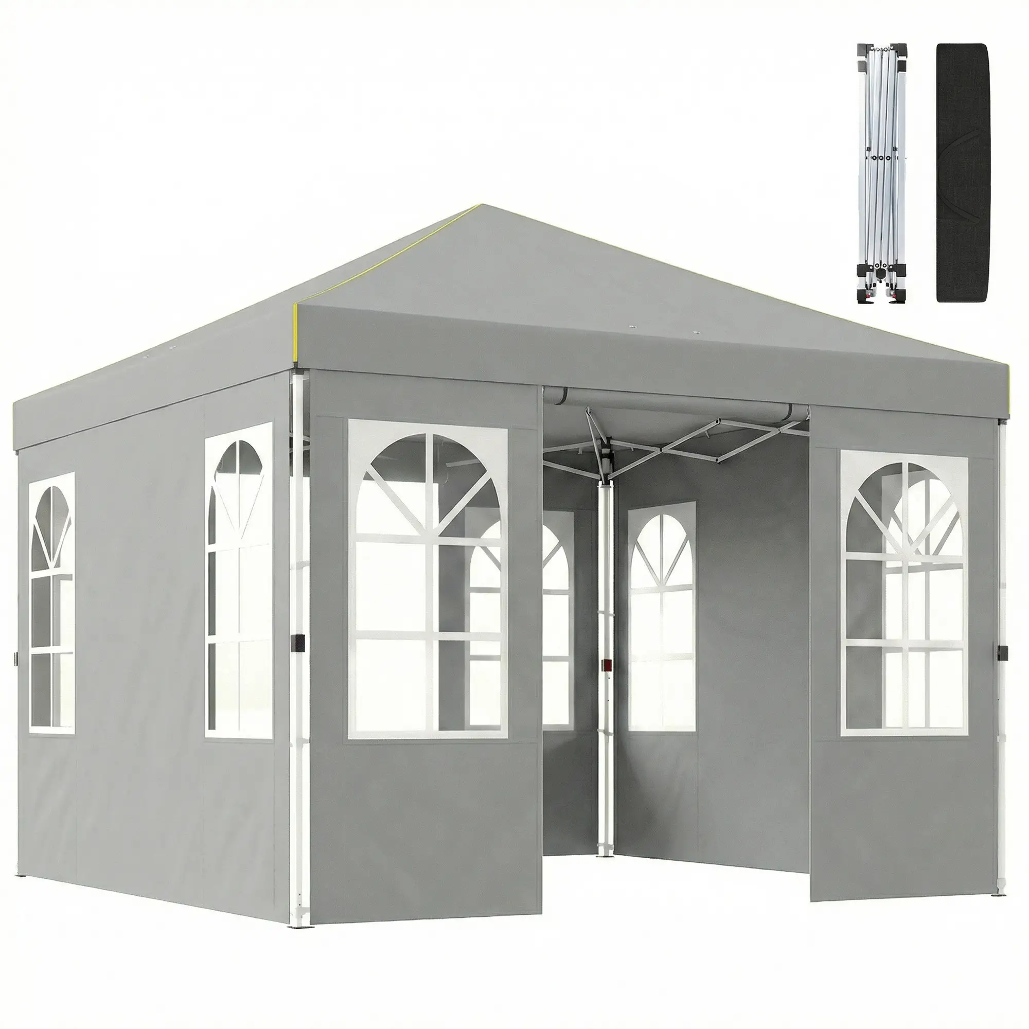 9.6 x 9.6 ft Pop Up Canopy Tent, 4 Sidewalls, UPF 50+, Light Grey - Image 11