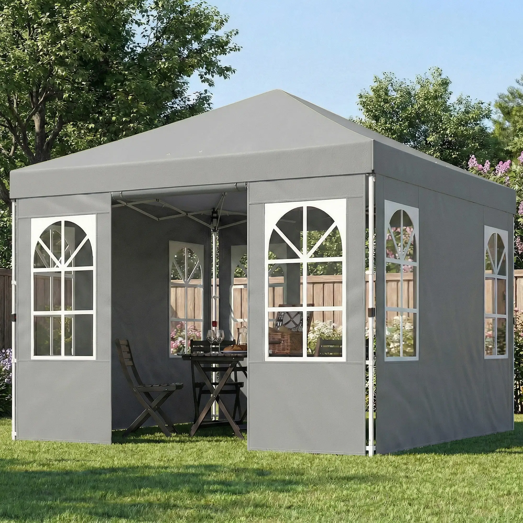 9.6 x 9.6 ft Pop Up Canopy Tent, 4 Sidewalls, UPF 50+, Light Grey - Image 2