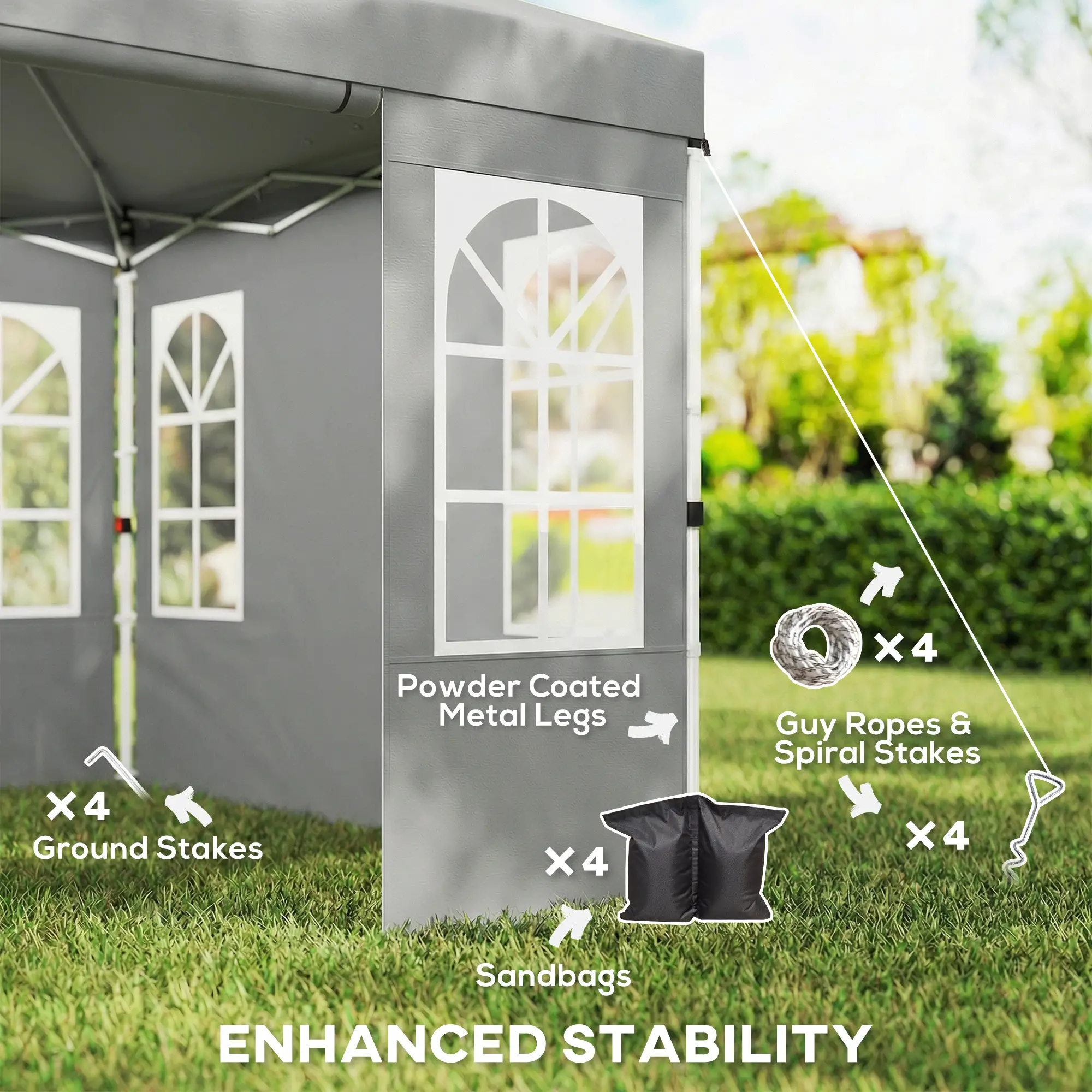 9.6 x 9.6 ft Pop Up Canopy Tent, 4 Sidewalls, UPF 50+, Light Grey - Image 6